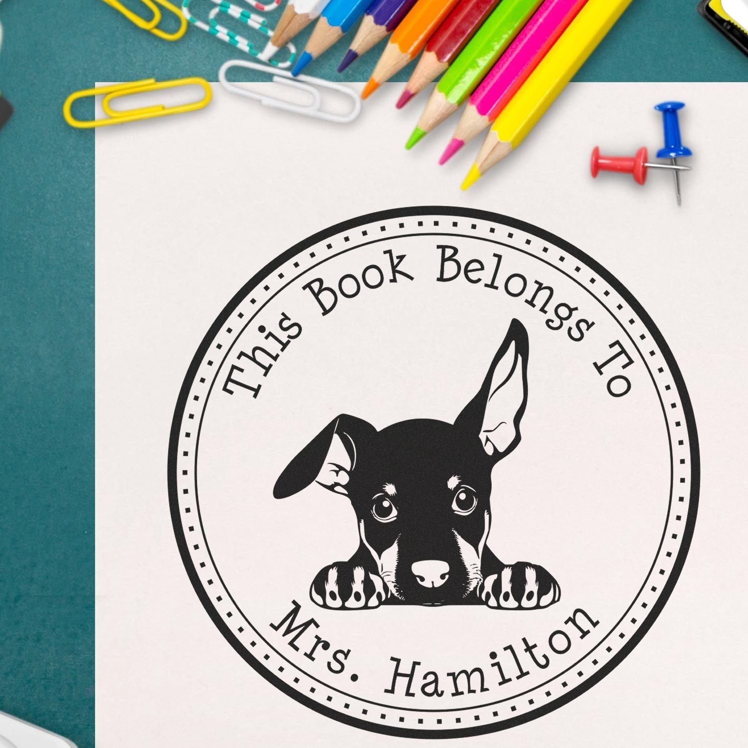 Doberman Pinscher Customized Ex Libris Library Stamp - Engineer Seal Stamps