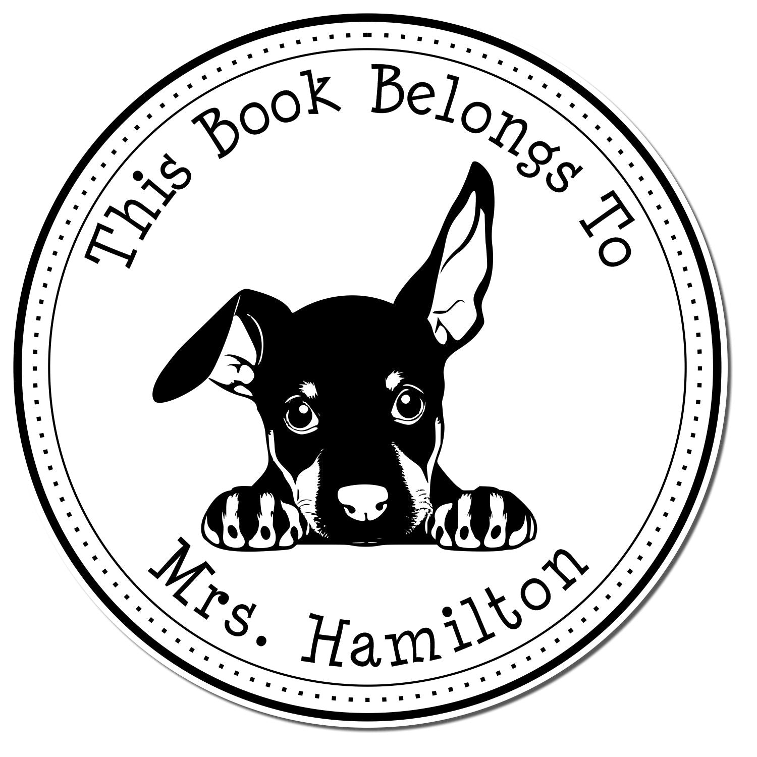 Self-Inking Doberman Pinscher Customized Library Name Stamp - Engineer Seal Stamps