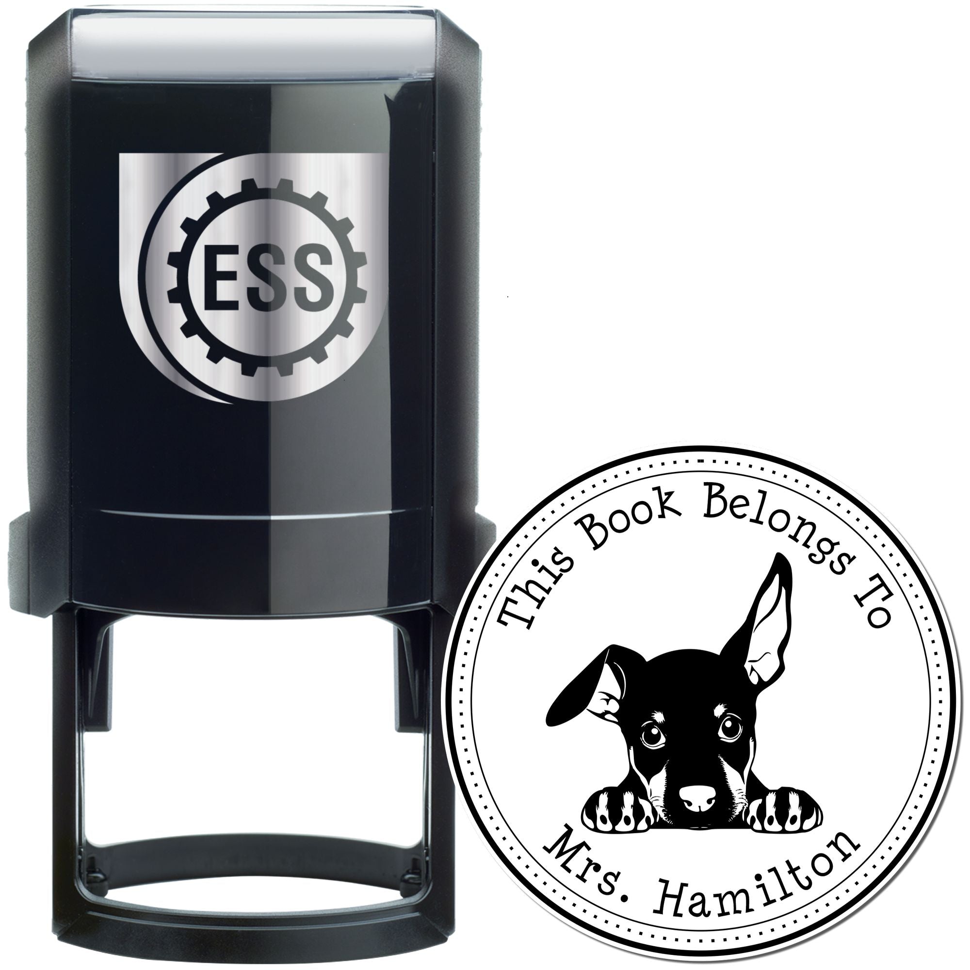 Self-Inking Doberman Pinscher Customized Library Name Stamp - Engineer Seal Stamps
