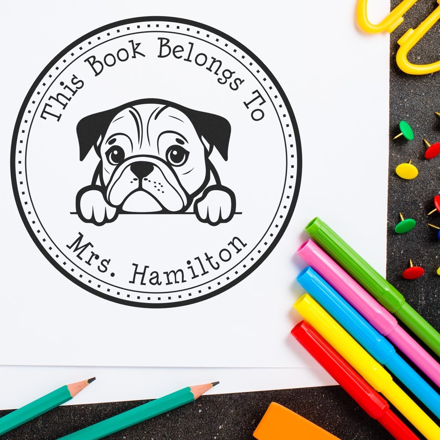 Self-Inking English Bulldog Customized Private Library Stamper - Engineer Seal Stamps