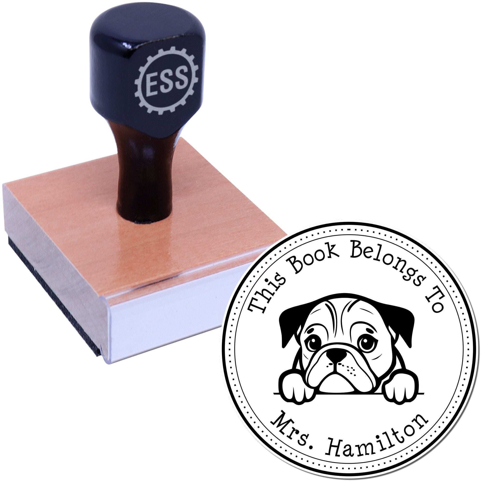 Wooden Handle English Bulldog Custom Read it Return It Stamper - Engineer Seal Stamps