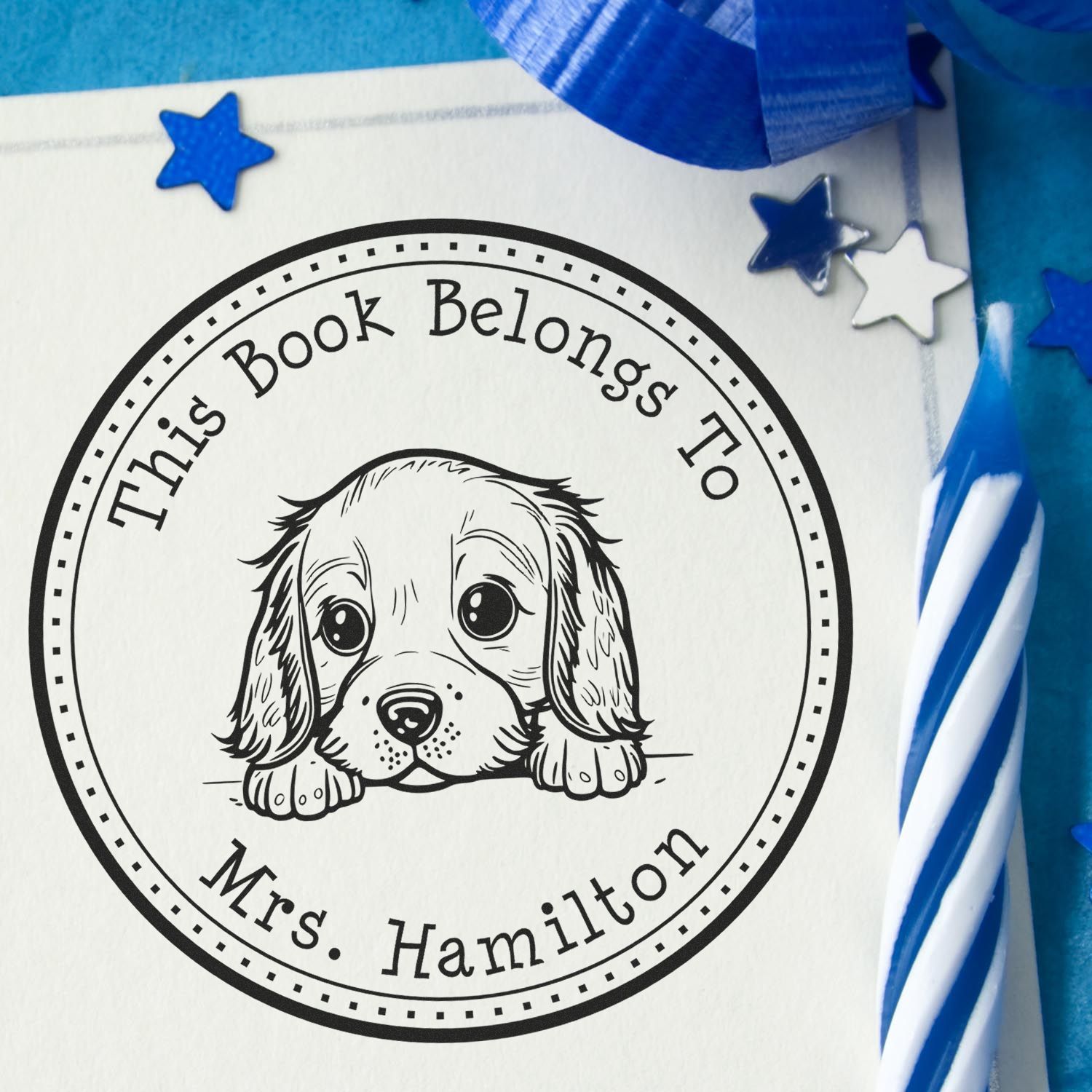 English Cocker Spaniel Personalized Book Return Stamp - Engineer Seal Stamps
