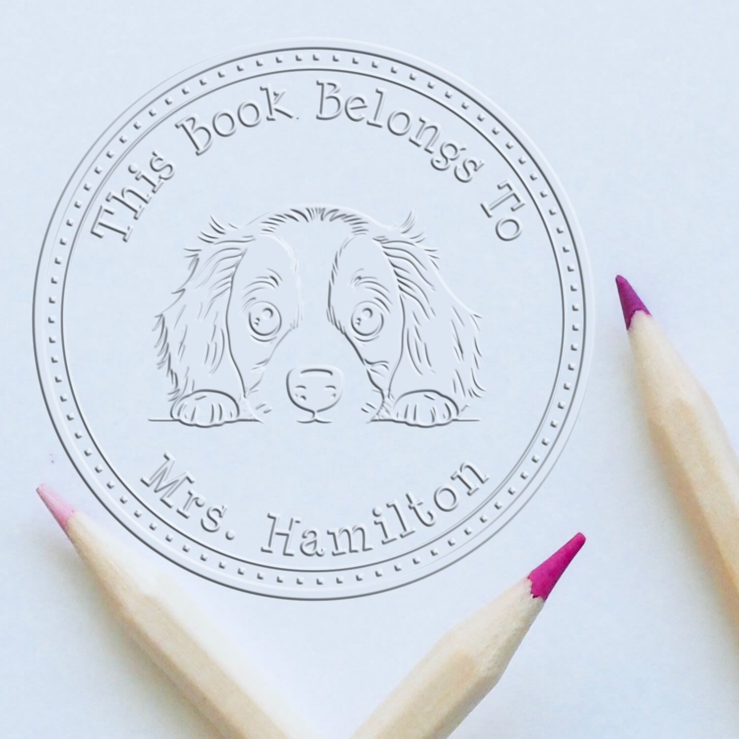 Handheld English Springer Spaniel Personalized Read it Return It Seal Embossing Stamp