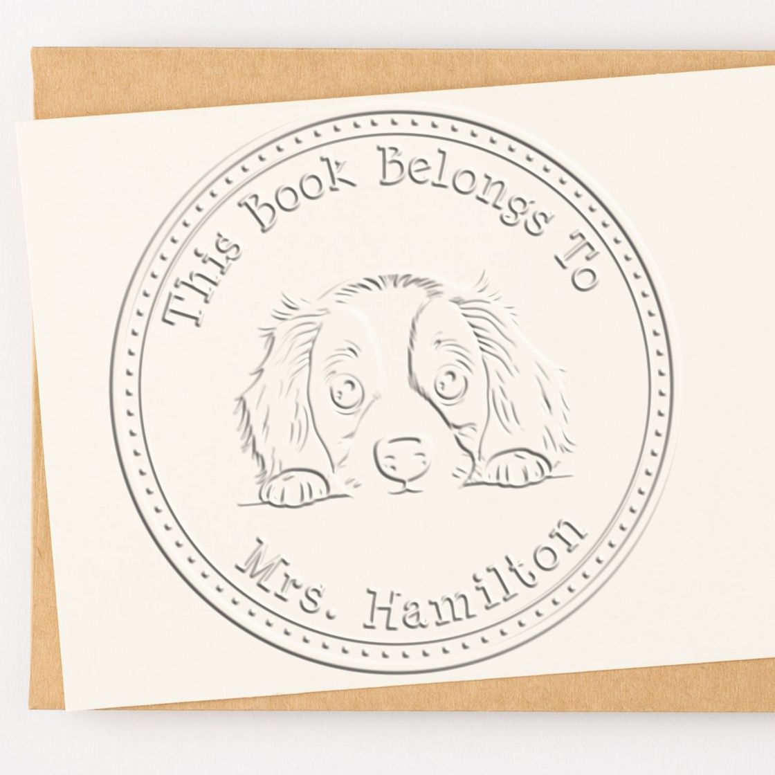 Handheld English Springer Spaniel Personalized Read it Return It Seal Embossing Stamp - Engineer Seal Stamps