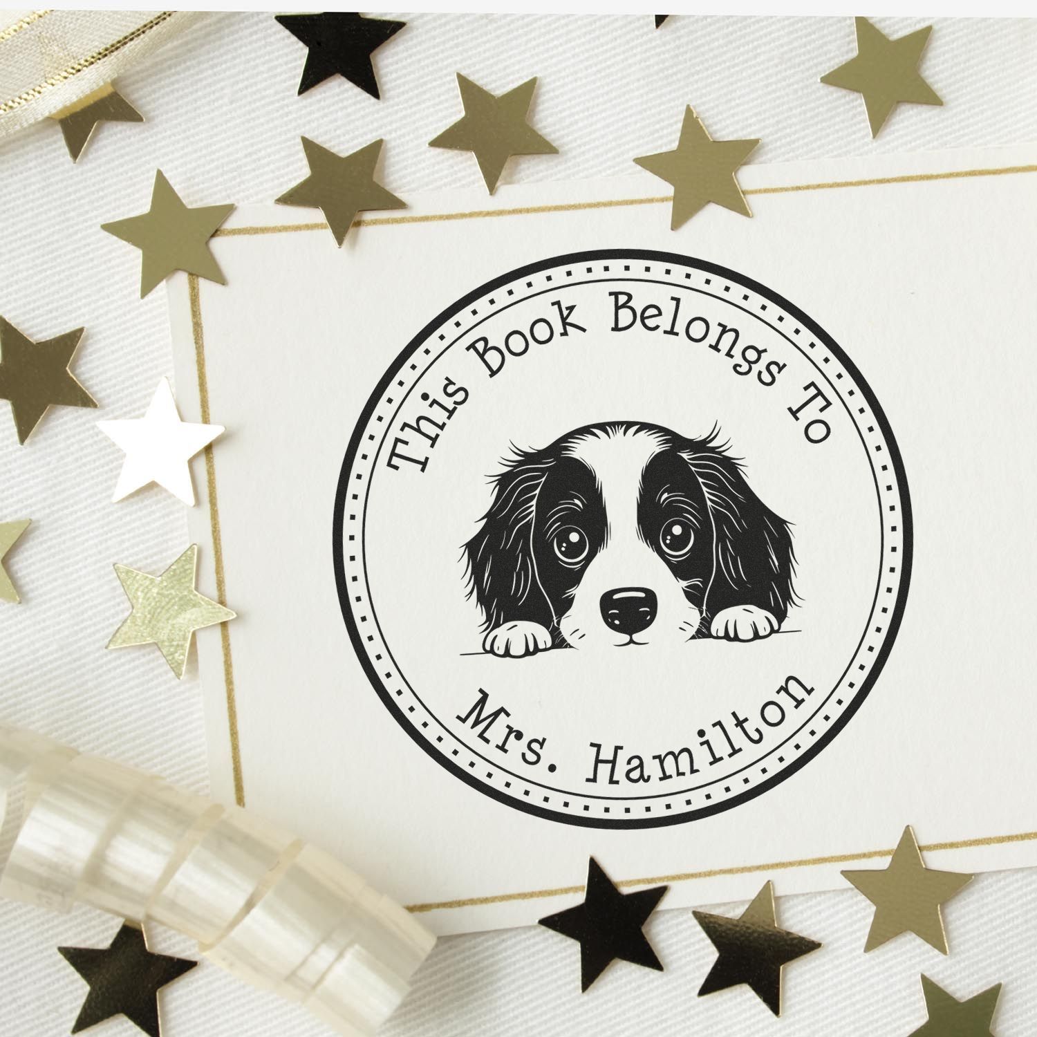 English Springer Spaniel Personalized Book Label Stamp - Engineer Seal Stamps