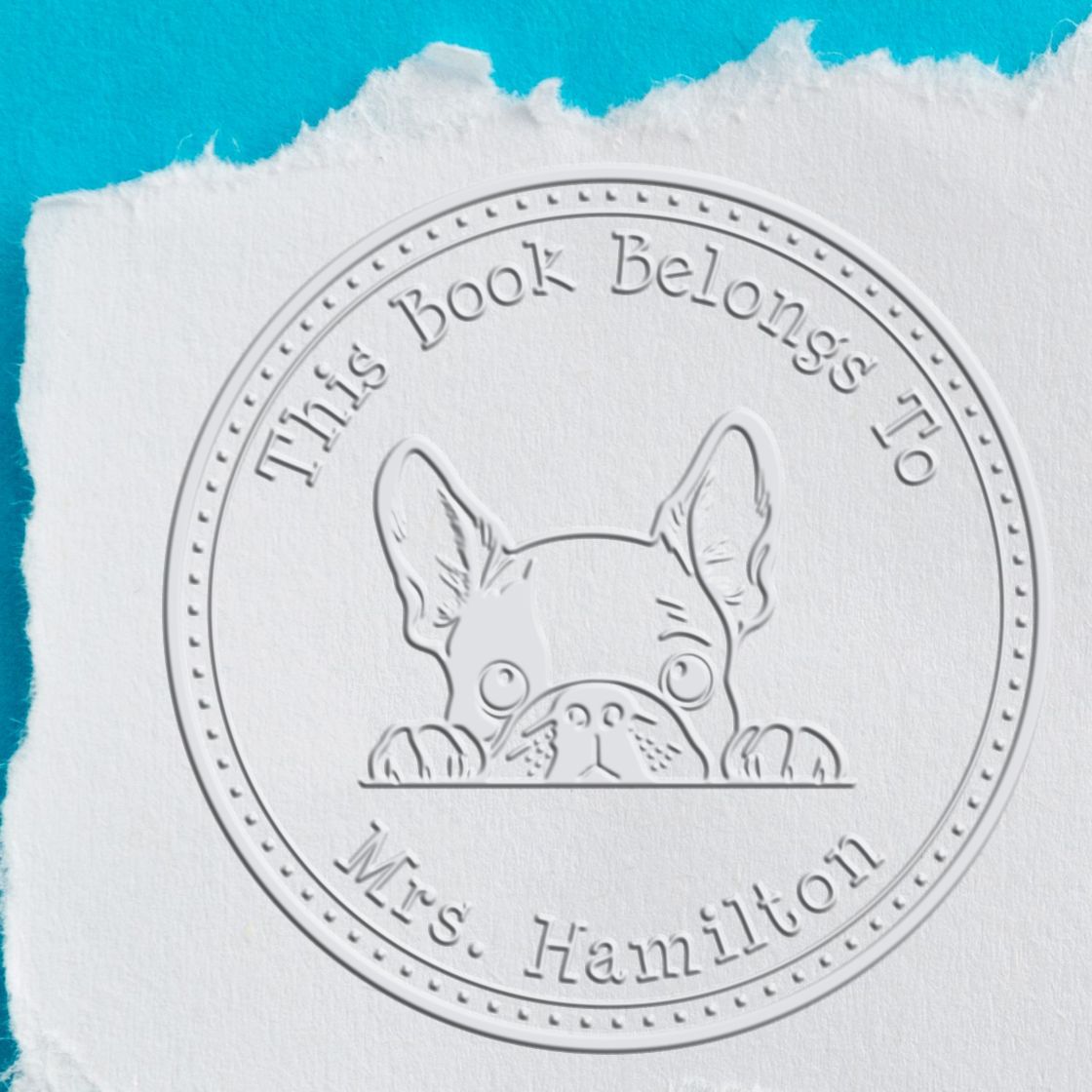 Handheld French Bulldog Personalized Read it Return It Seal Embossed Stamp - Engineer Seal Stamps