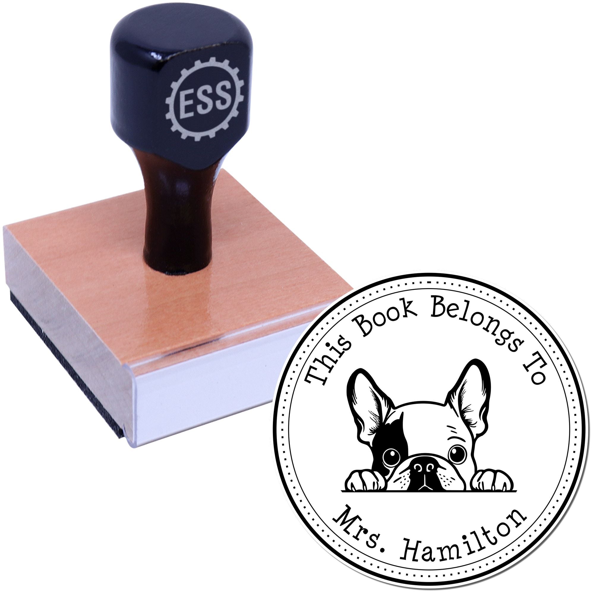 Wooden Handle French Bulldog Custom From the Desk of Stamper - Engineer Seal Stamps
