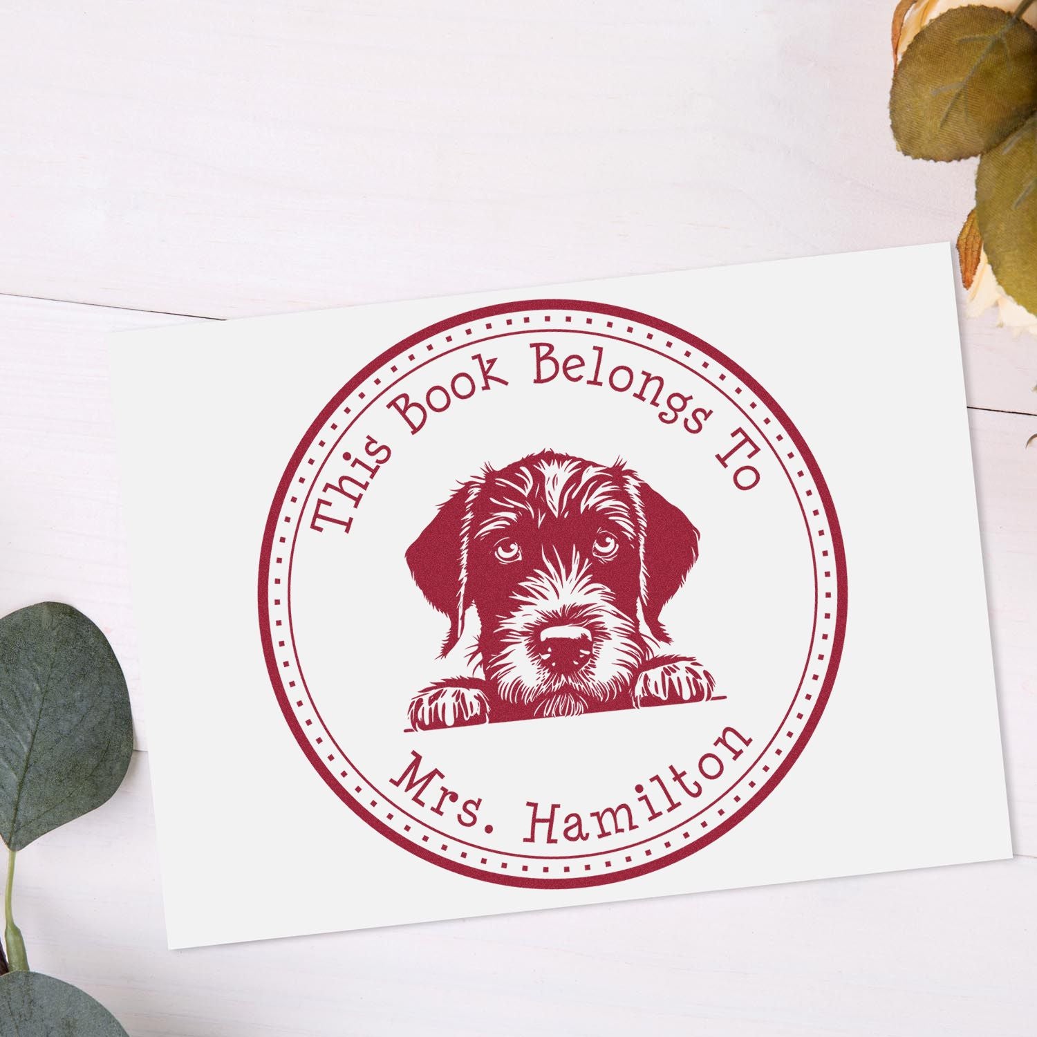 Wooden Handle German Wirehaired Pointer Custom Ex Libris Stamp - Engineer Seal Stamps