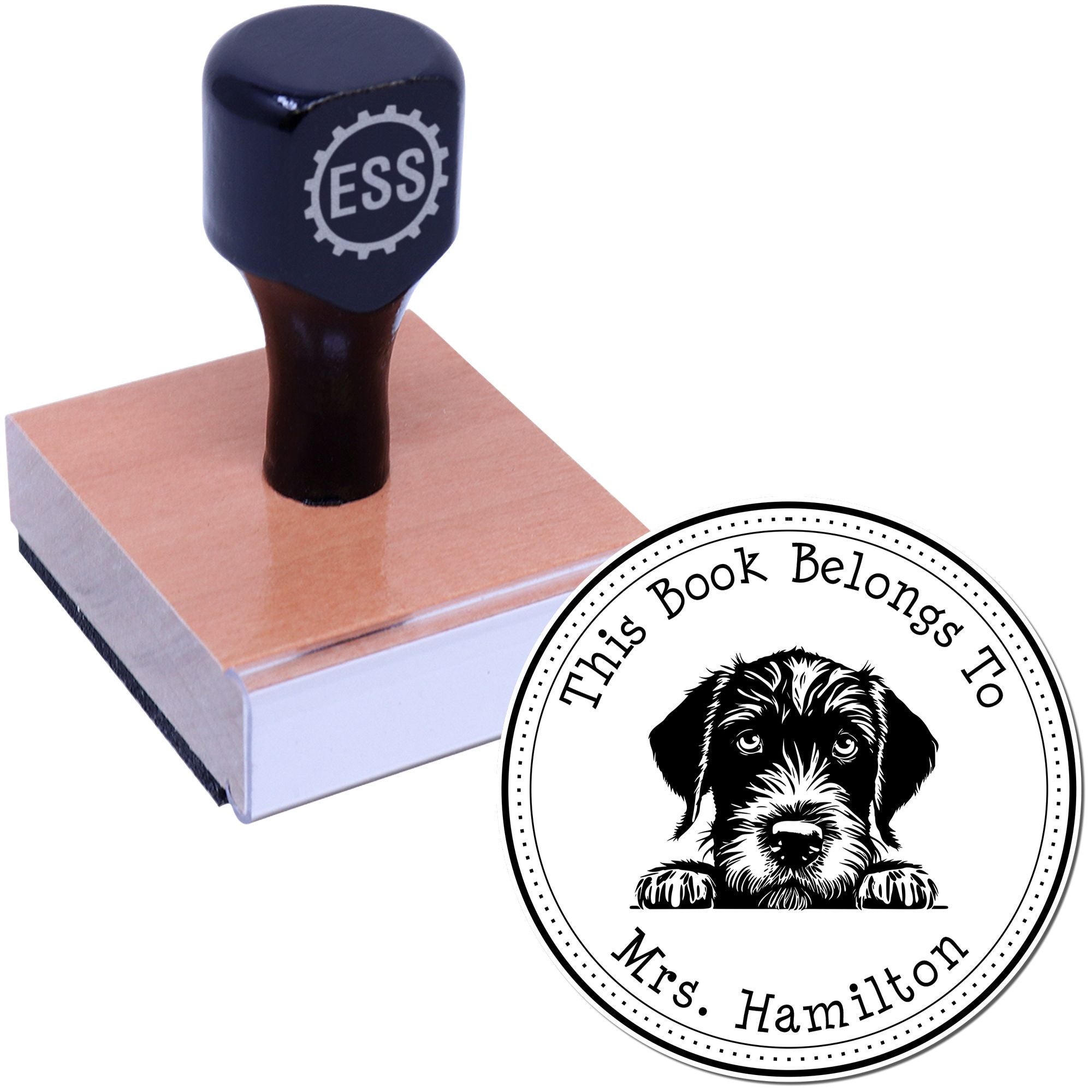 Wooden Handle German Wirehaired Pointer Custom Ex Libris Stamp - Engineer Seal Stamps