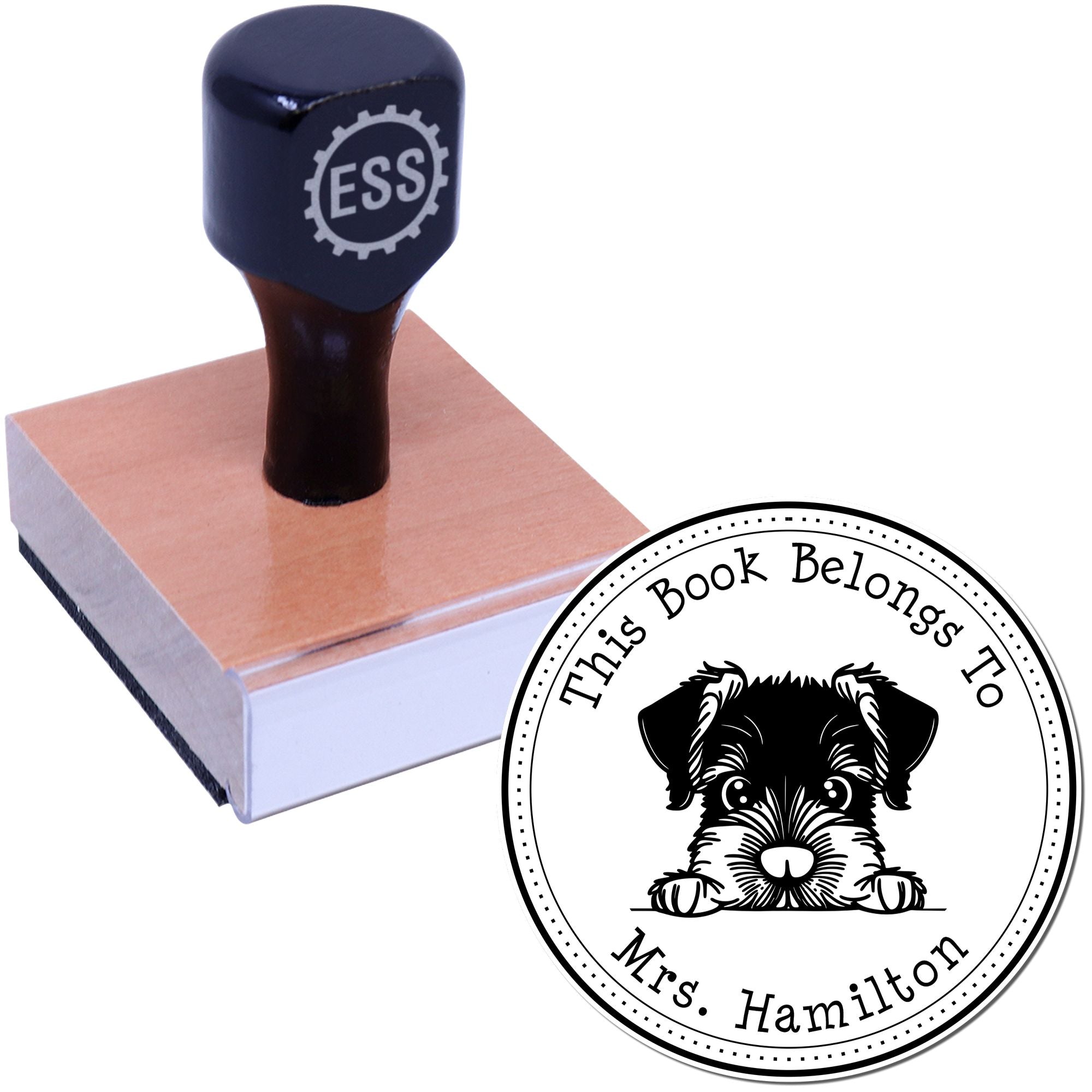 Wooden Handle Giant Schnauzer Custom Ex Libris Stamper - Engineer Seal Stamps