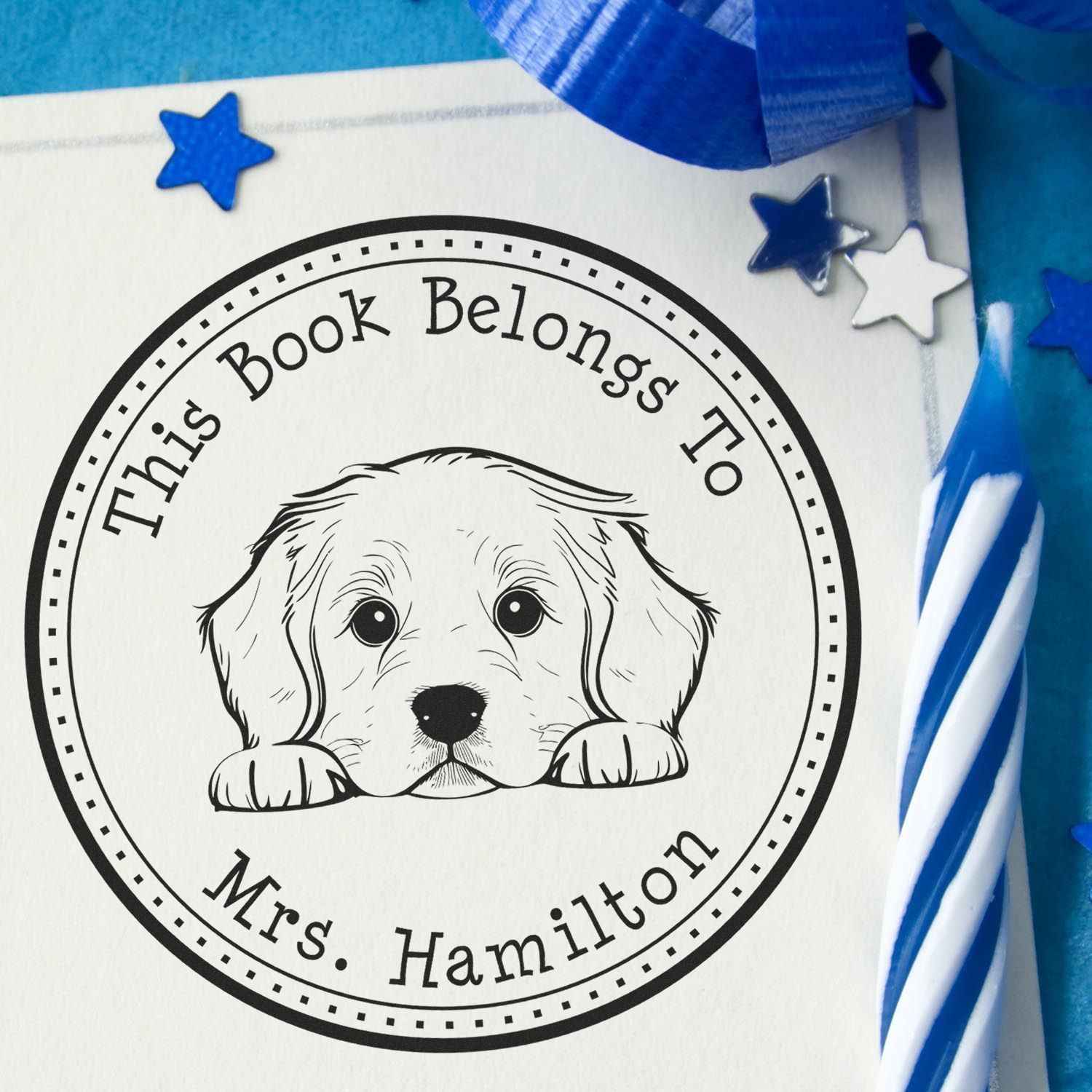 Wooden Handle Golden Retriever Custom Ex Libris Library Stamp - Engineer Seal Stamps