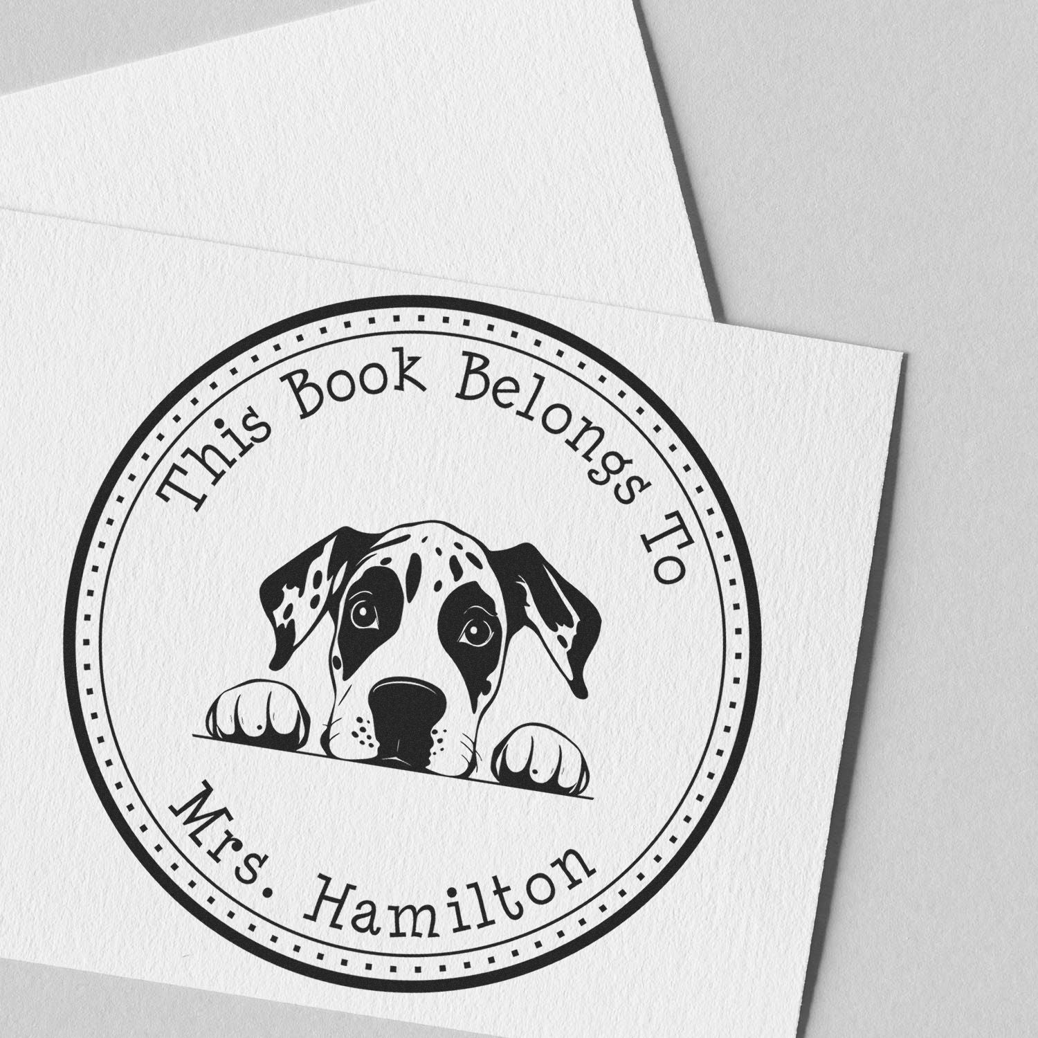 Wooden Handle Great Dane Custom Ex Libris Book Stamp - Engineer Seal Stamps