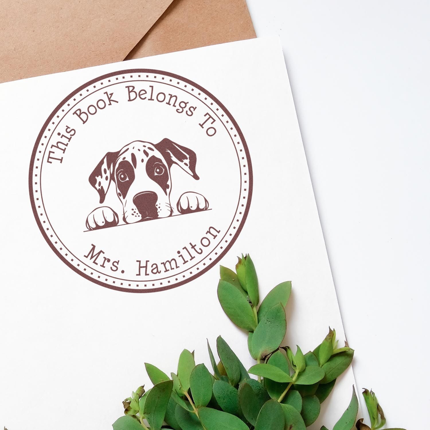 Wooden Handle Great Dane Custom Ex Libris Book Stamp - Engineer Seal Stamps