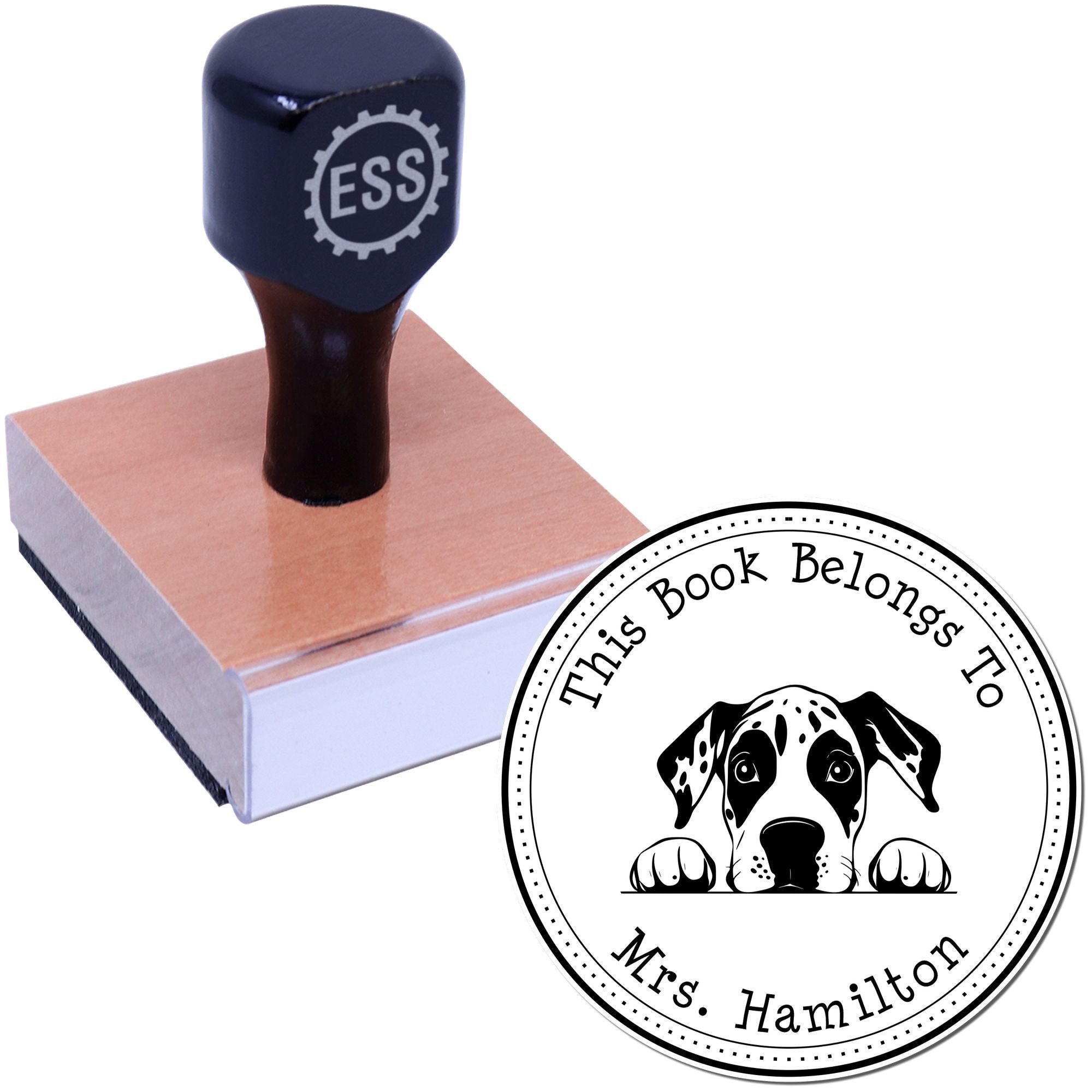 Wooden Handle Great Dane Custom Ex Libris Book Stamp - Engineer Seal Stamps
