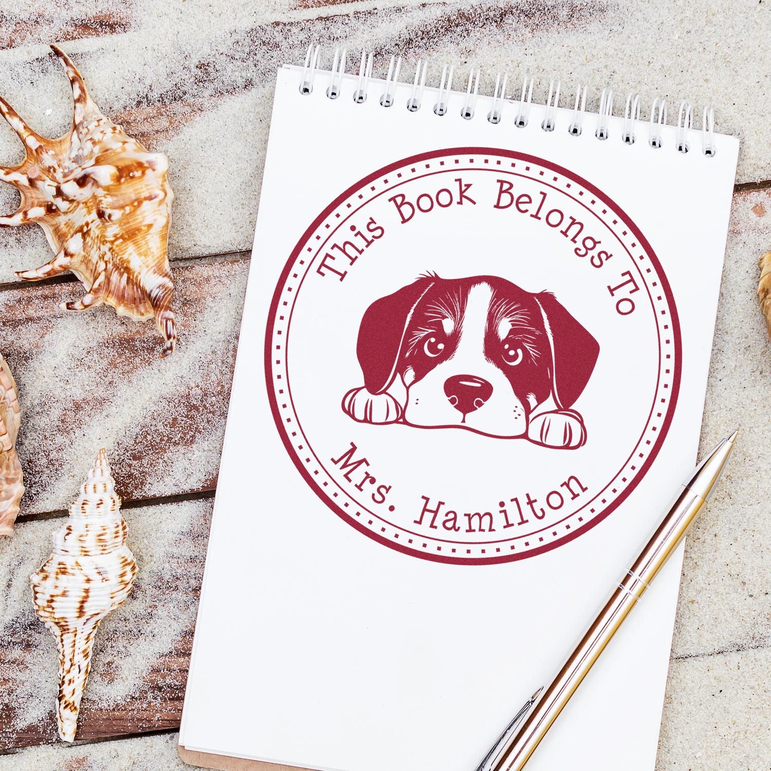 Wooden Handle Great Pyrenees Custom Library Book Stamp - Engineer Seal Stamps