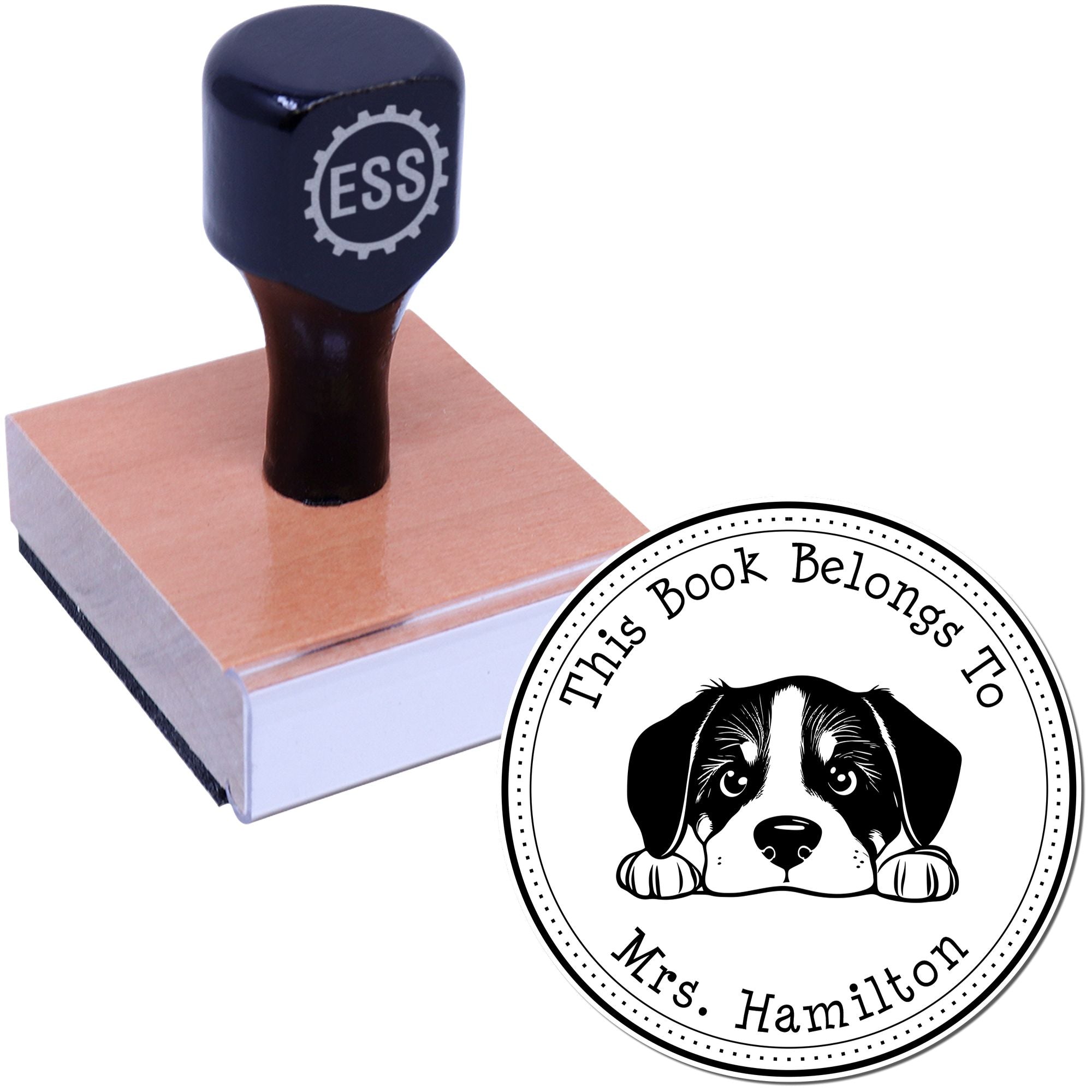 Wooden Handle Great Pyrenees Custom Library Book Stamp - Engineer Seal Stamps