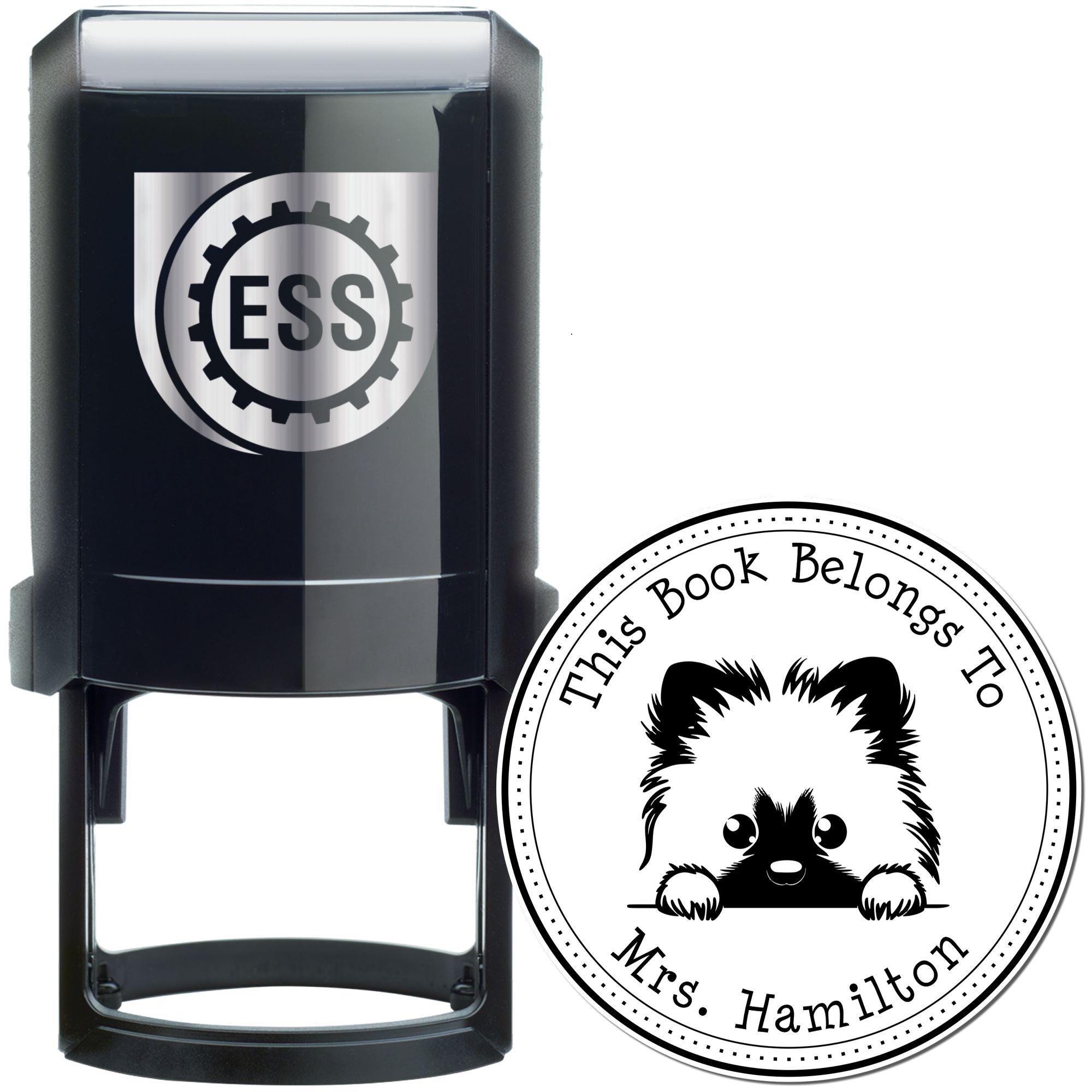 Self-Inking Keeshond Customizable Ex Libris Book Stamp - Engineer Seal Stamps