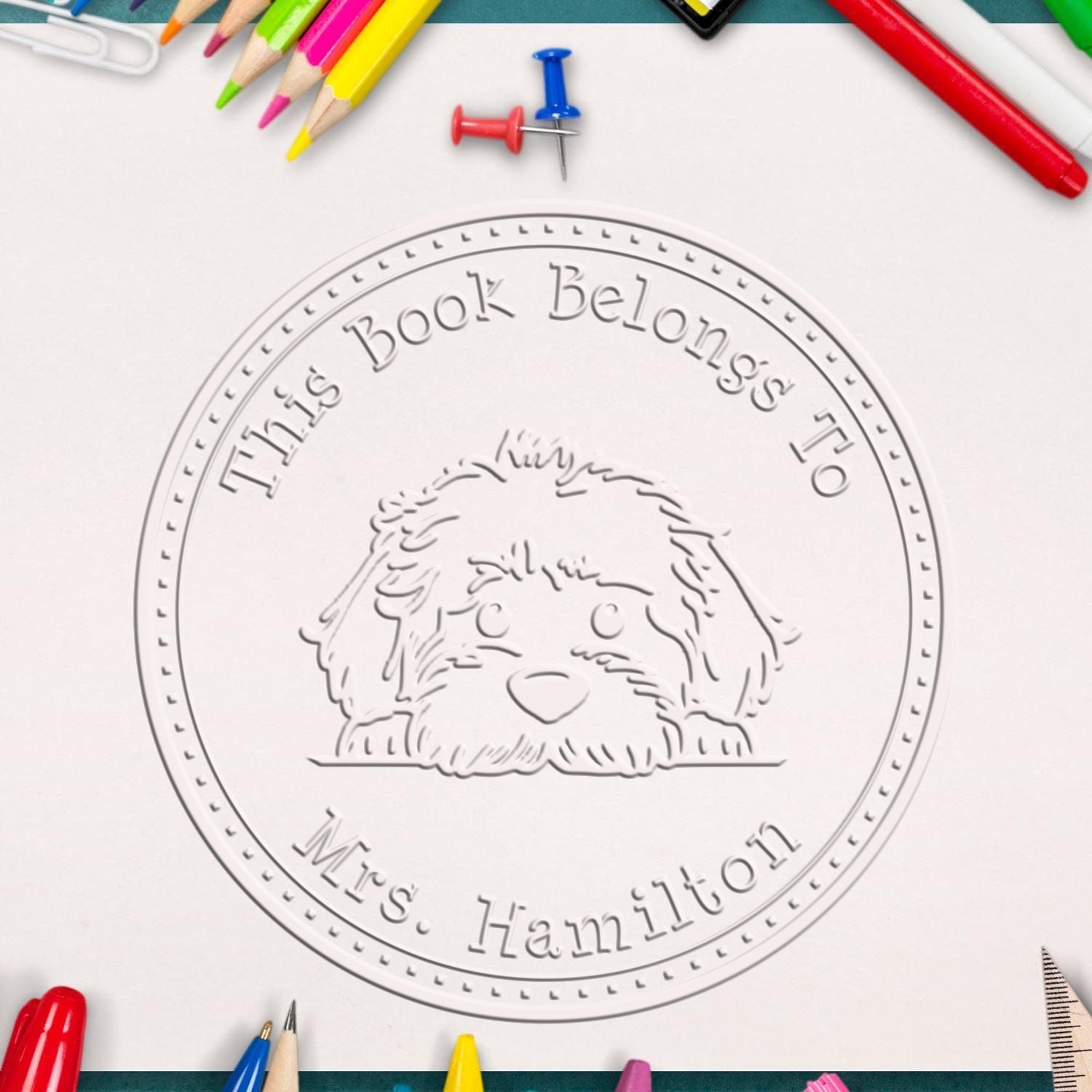 Labradoodle Personalized Librarian Embossed Stamp