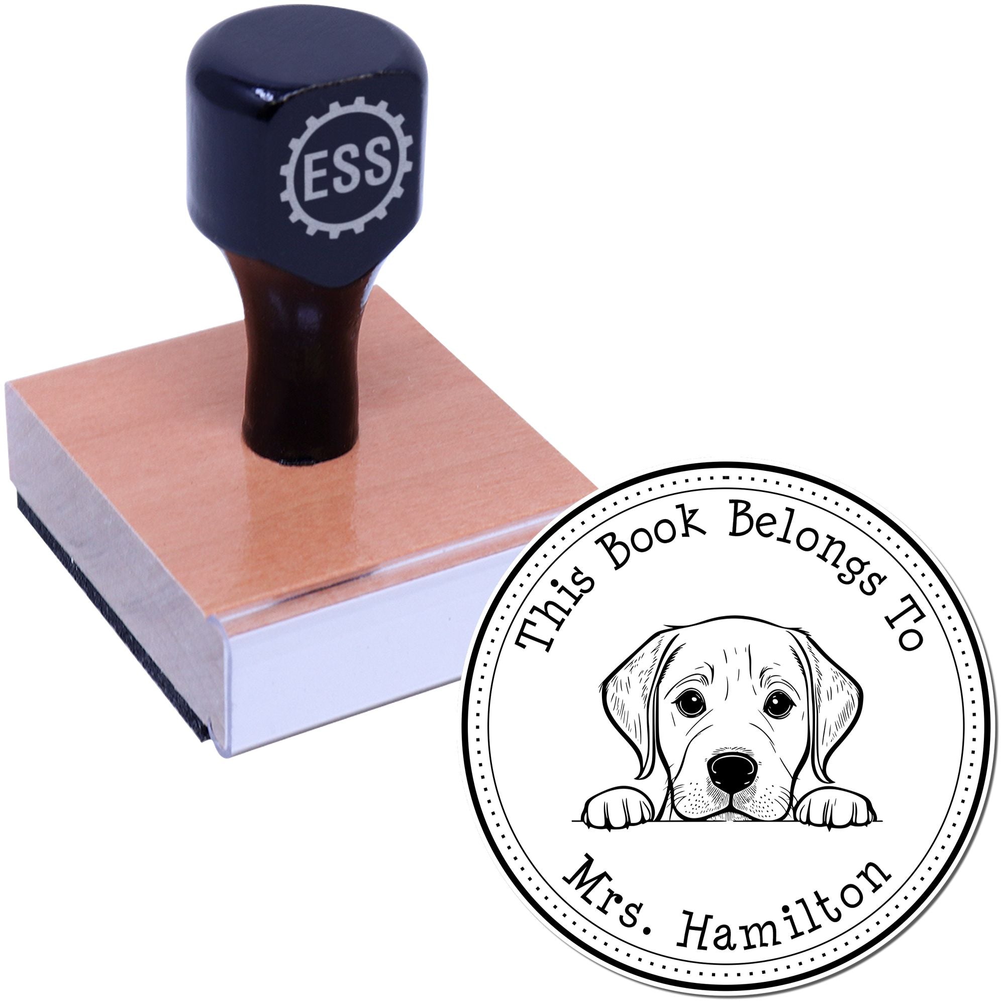 Wooden Handle Labrador Retriever Custom Book Return Stamp - Engineer Seal Stamps