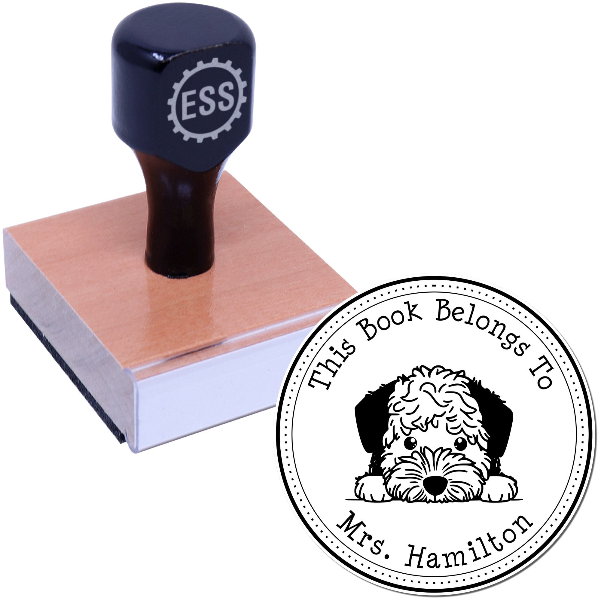 Wooden Handle Lagotto Romagnolo Custom Book Return Stamper - Engineer Seal Stamps