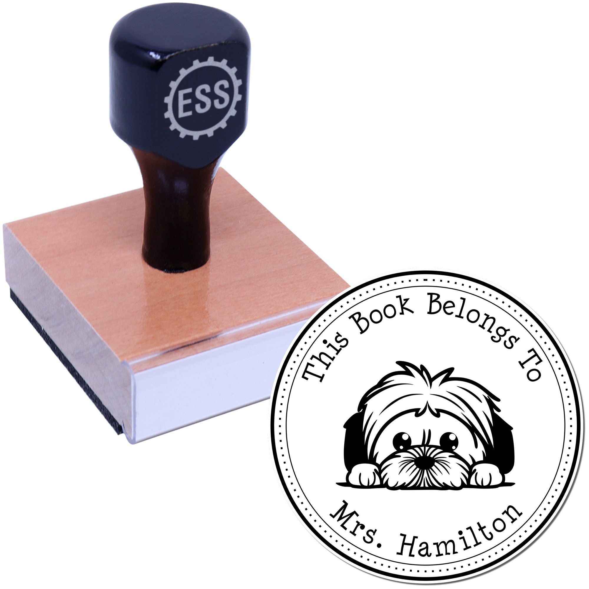 Wooden Handle Lhasa Apso Custom Book Label Stamp - Engineer Seal Stamps