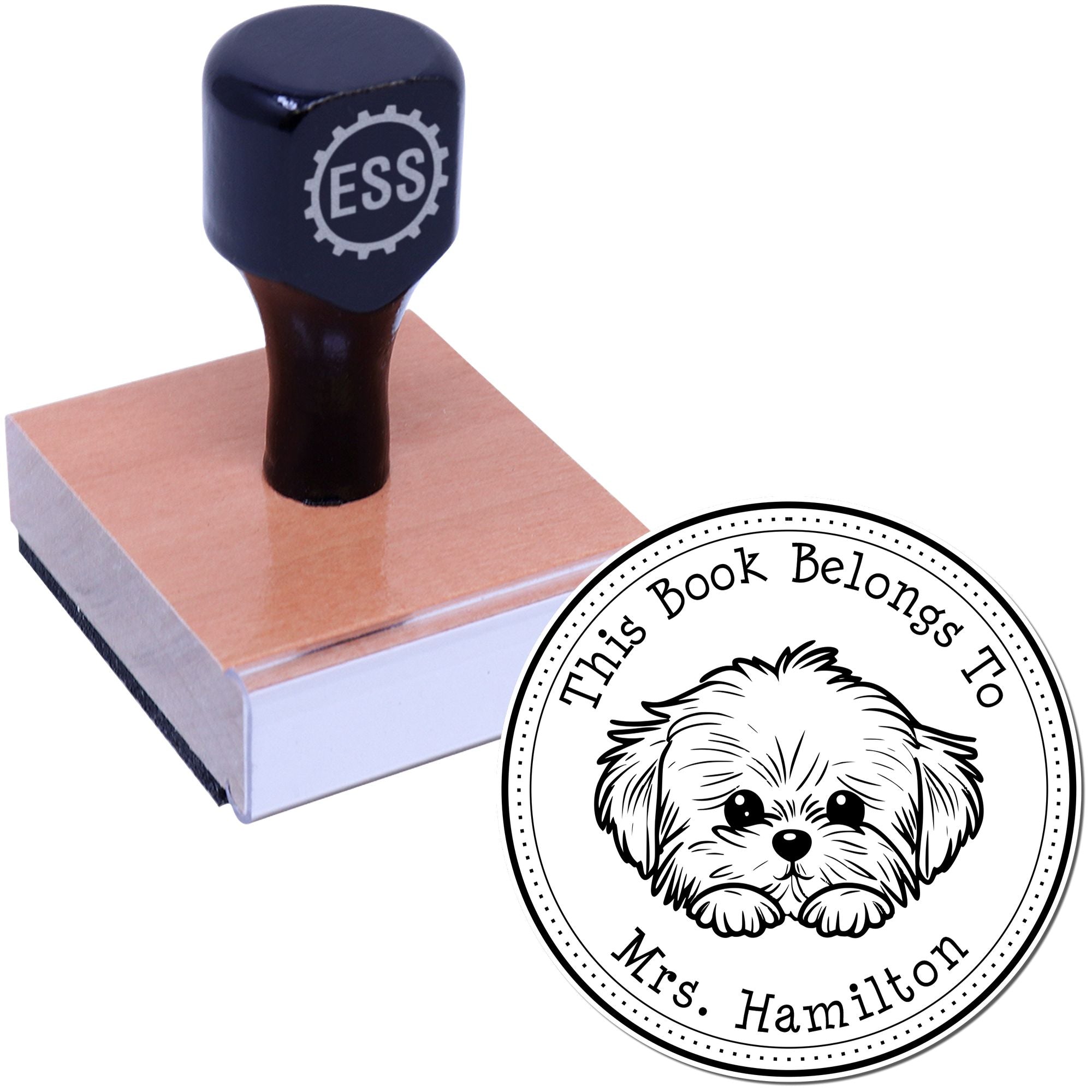 Wooden Handle Maltese Custom Book Label Stamper - Engineer Seal Stamps