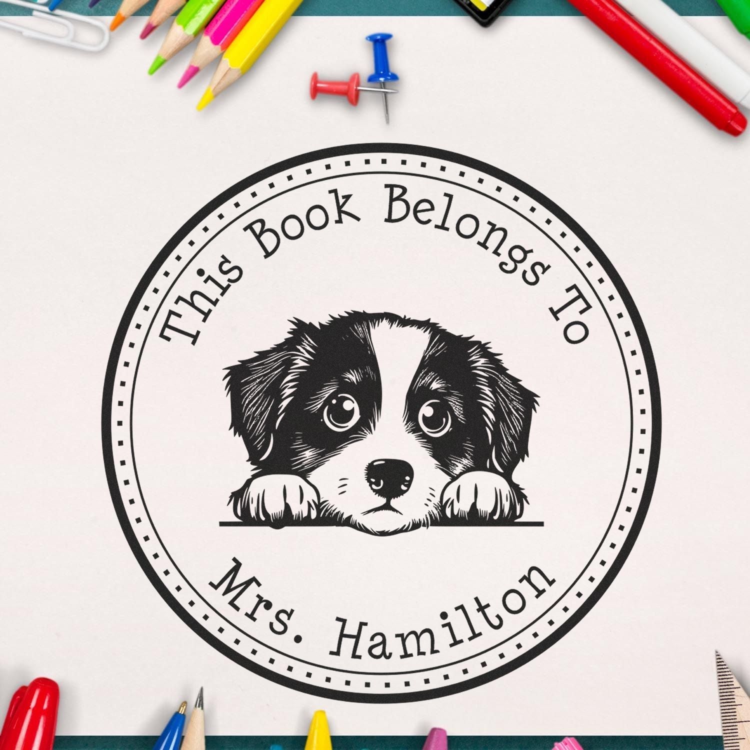 Miniature American Shepherd Customizable Book Stamper - Engineer Seal Stamps