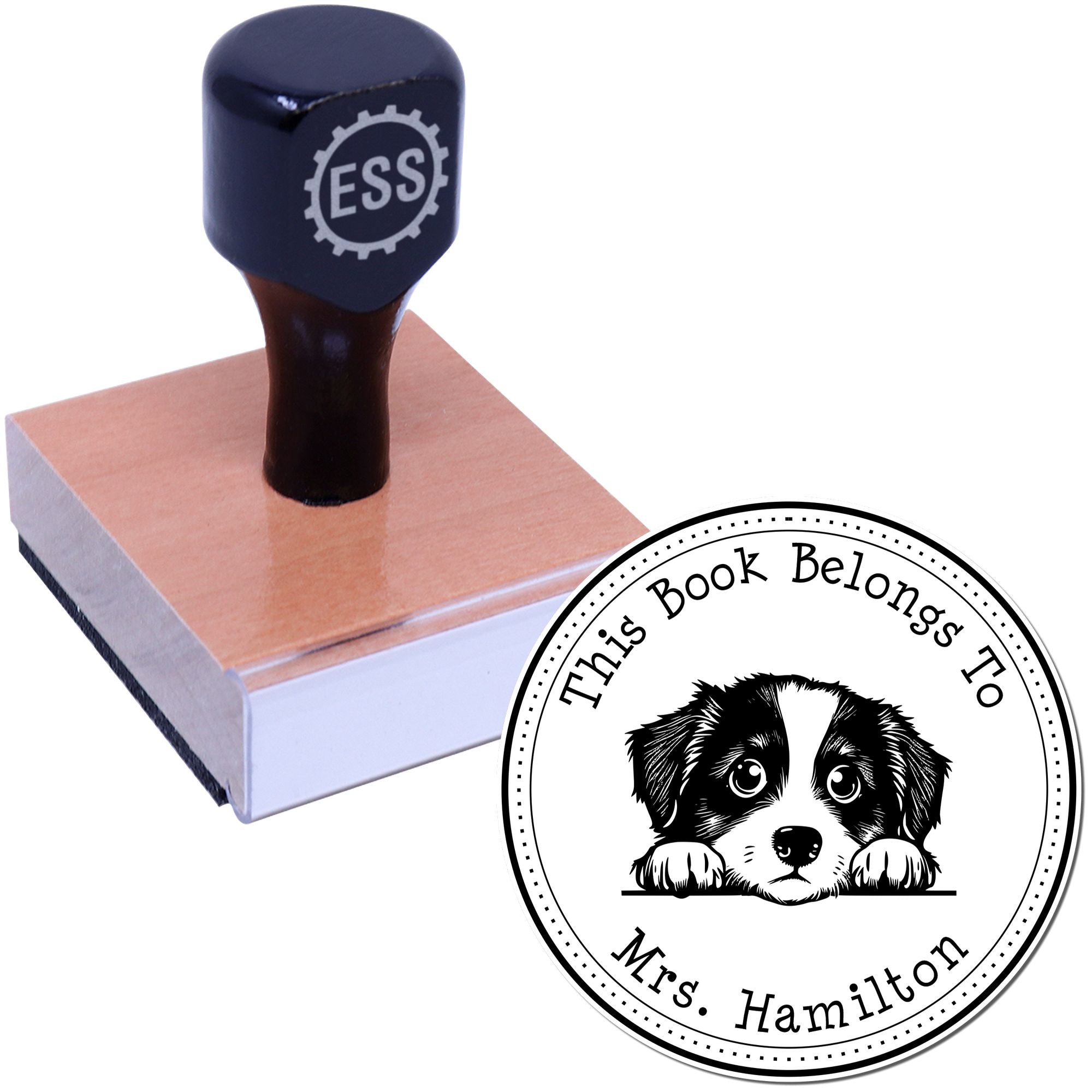 Wooden Handle Miniature American Shepherd Custom Library Name Stamper - Engineer Seal Stamps