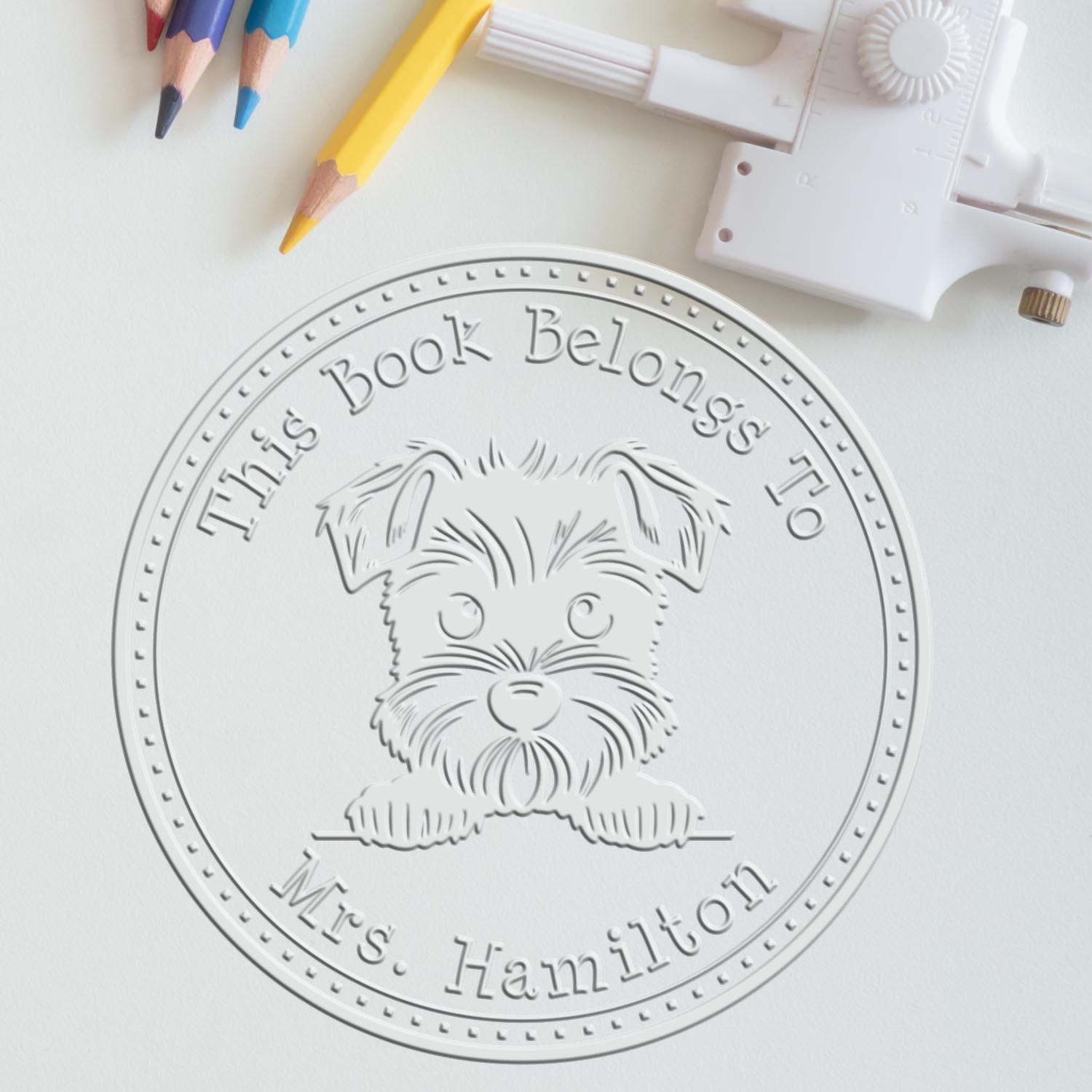 Miniature Schnauzer Personalized Book Return Seal Embosser - Engineer Seal Stamps