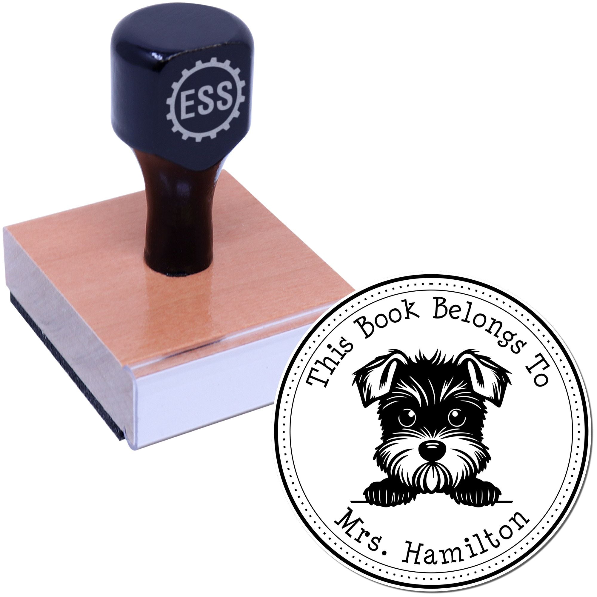 Wooden Handle Miniature Schnauzer Custom Private Library Stamper - Engineer Seal Stamps