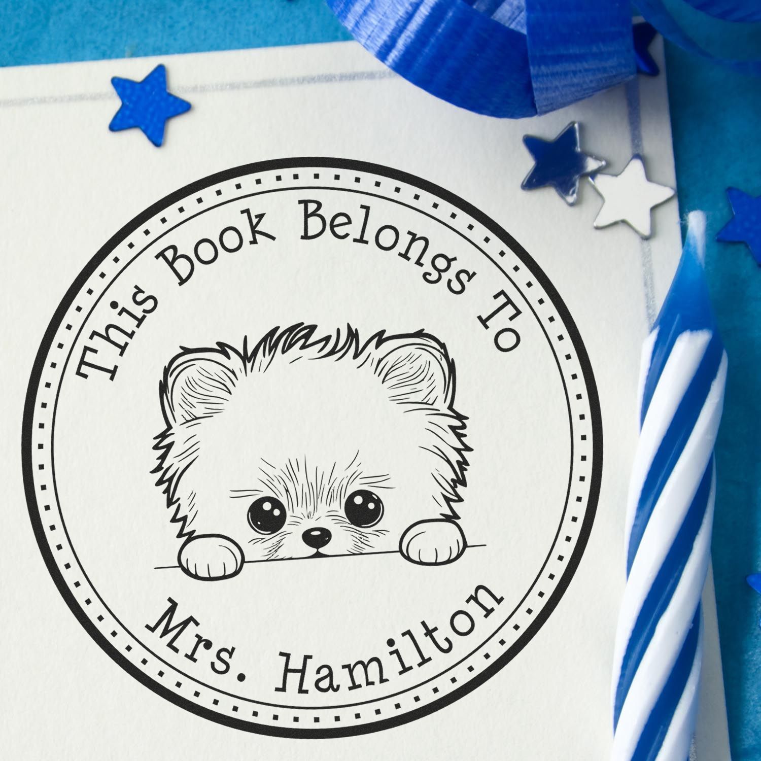 Self-Inking Pomeranian Customizable Library Name Stamper - Engineer Seal Stamps