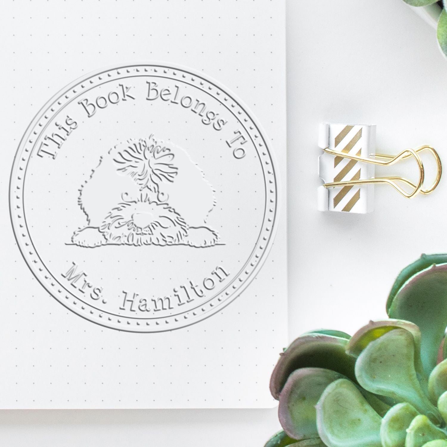 Portuguese Water Dog Personalized Book Return Seal Embossed Stamp - Engineer Seal Stamps