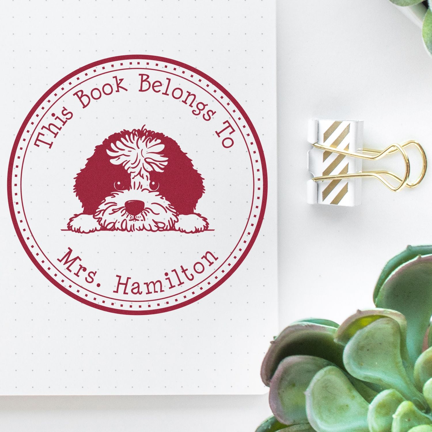 Portuguese Water Dog Customizable Ex Libris Book Stamper - Engineer Seal Stamps