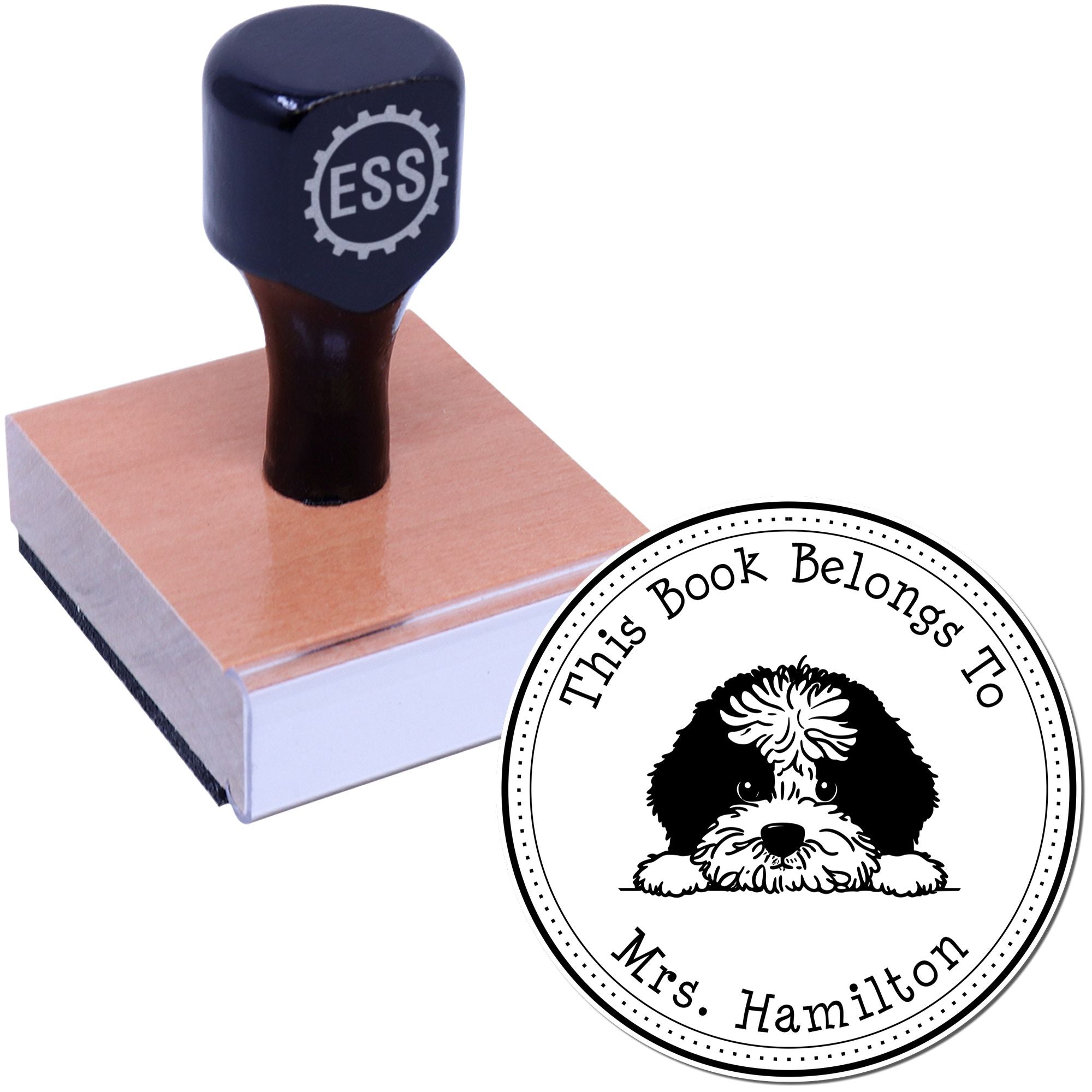 Wooden Handle Portuguese Water Dog Custom-Made Read it Return It Stamper - Engineer Seal Stamps