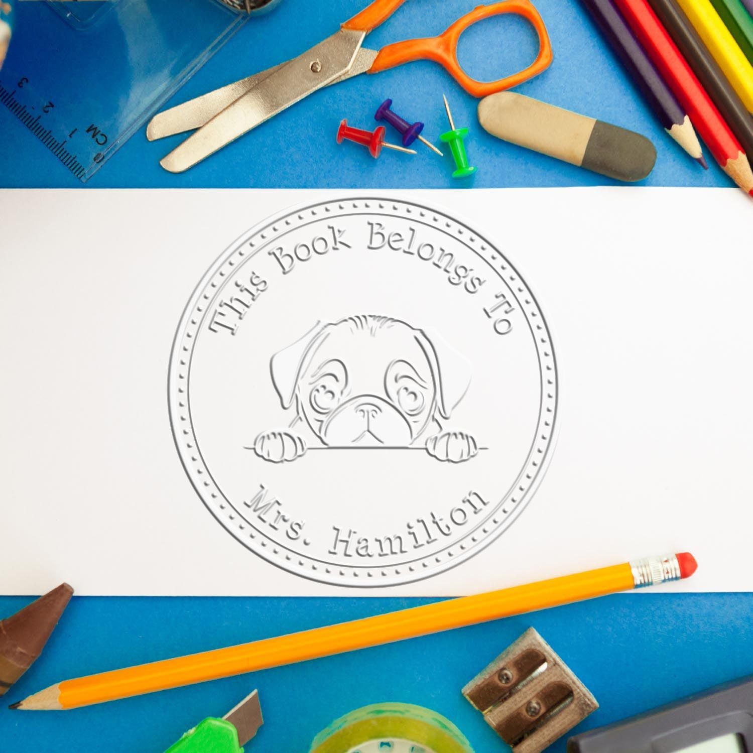 Pug Personalized Book Label Seal - Engineer Seal Stamps