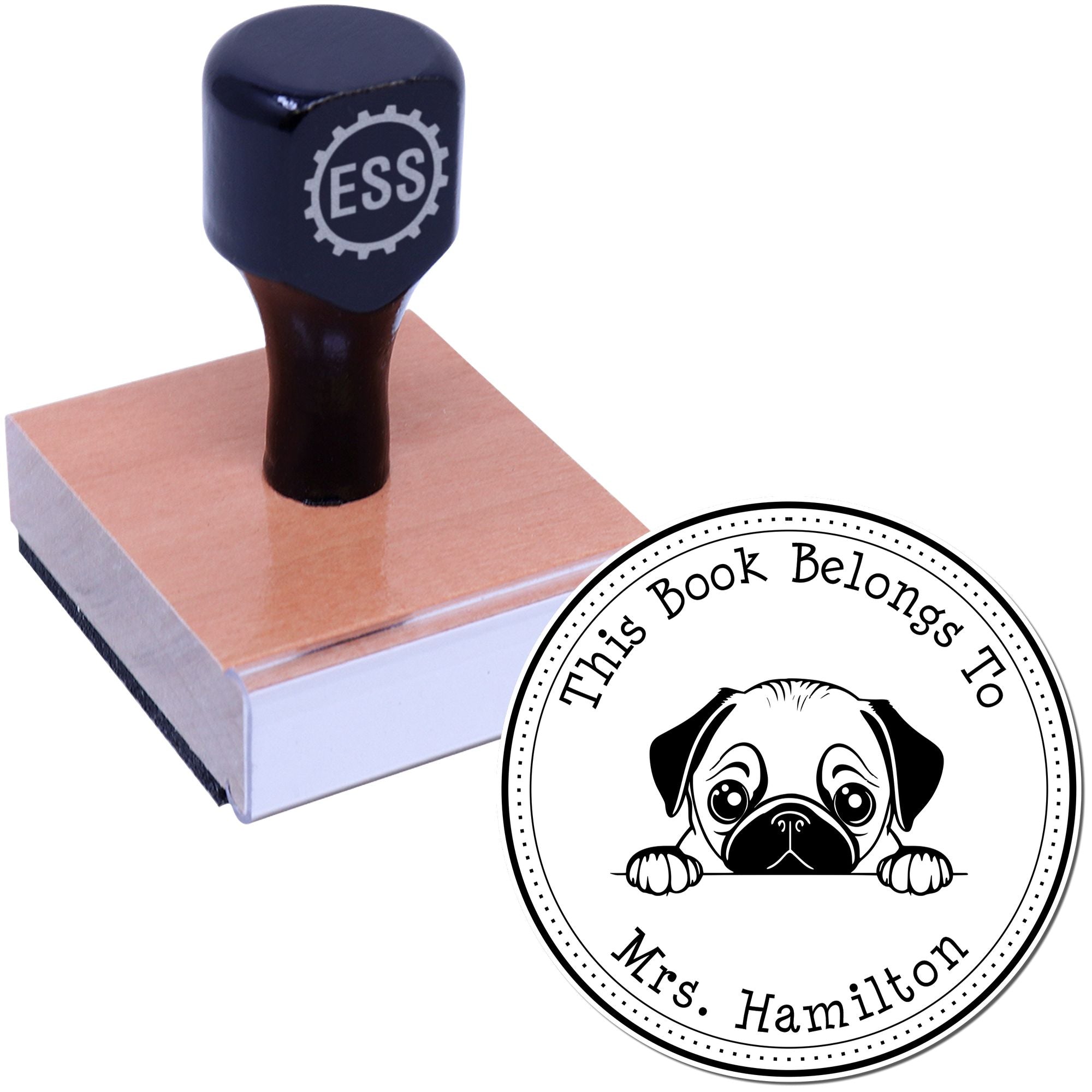 Wooden Handle Pug Custom-Made Book Stamp - Engineer Seal Stamps