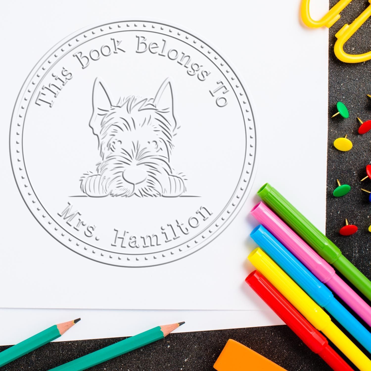 Scottish Terrier Personalized Book Label Embossing Seal