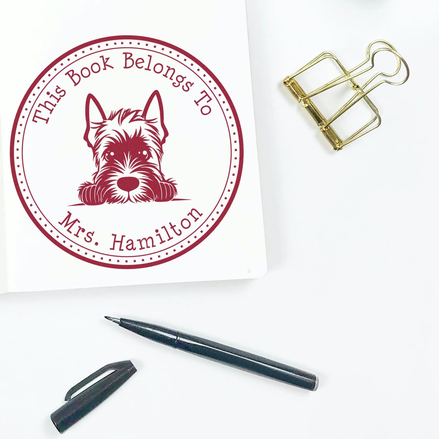 Wooden Handle Scottish Terrier Custom-Made Desk of Stamper - Engineer Seal Stamps