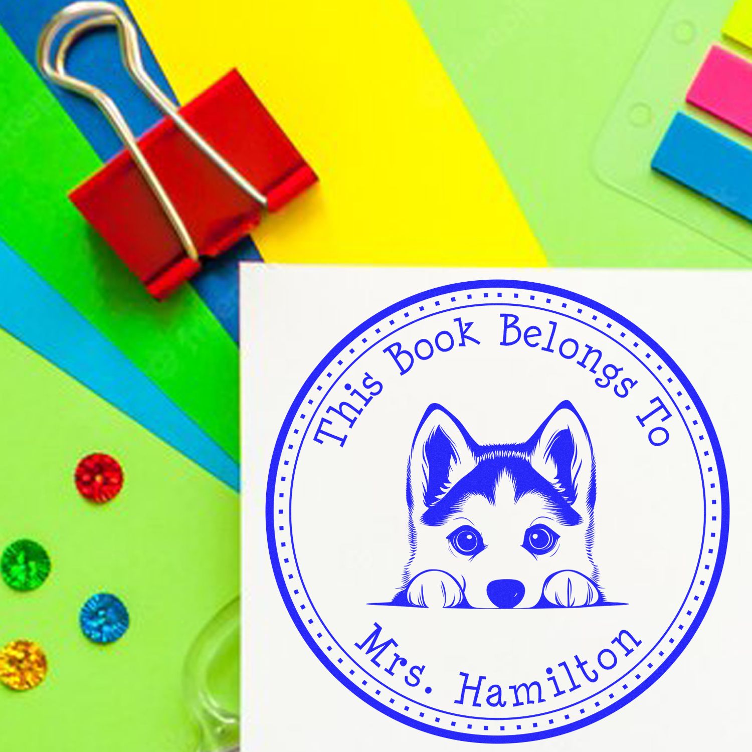 Wooden Handle Siberian Husky Custom-Made Ex Libris Library Stamper - Engineer Seal Stamps