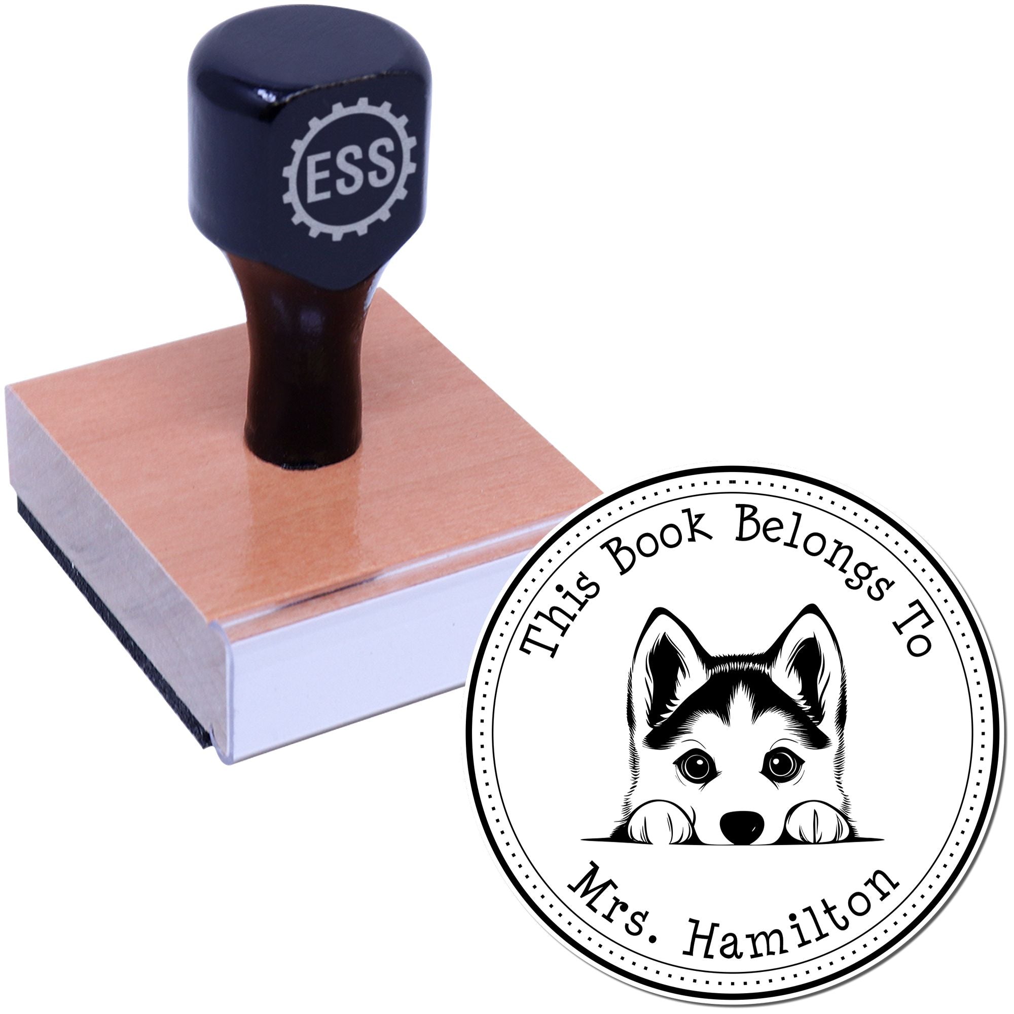 Wooden Handle Siberian Husky Custom-Made Ex Libris Library Stamper - Engineer Seal Stamps