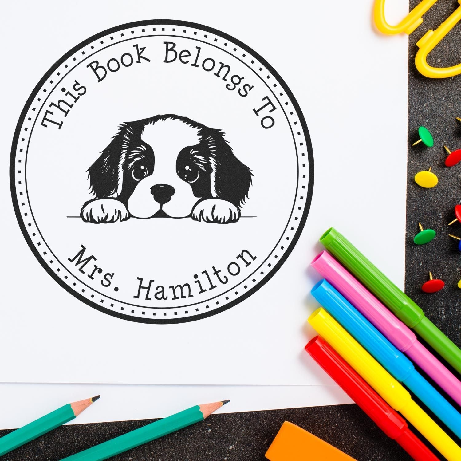 Self-Inking Staffordshire Bull Terrier Personalizable From the Desk of Stamper - Engineer Seal Stamps