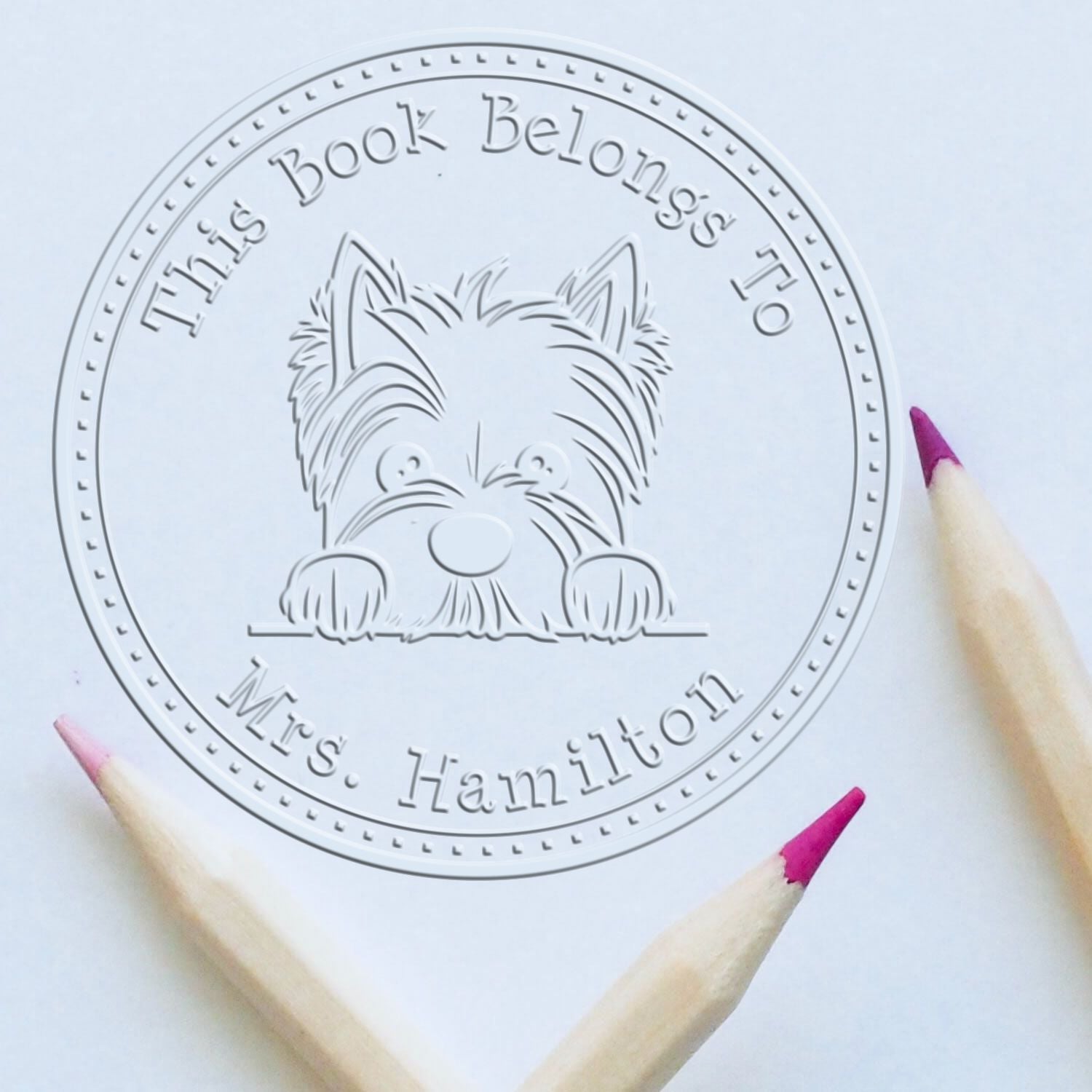 Handheld West Highland White Terrier Personalized Ex Libris Library Seal