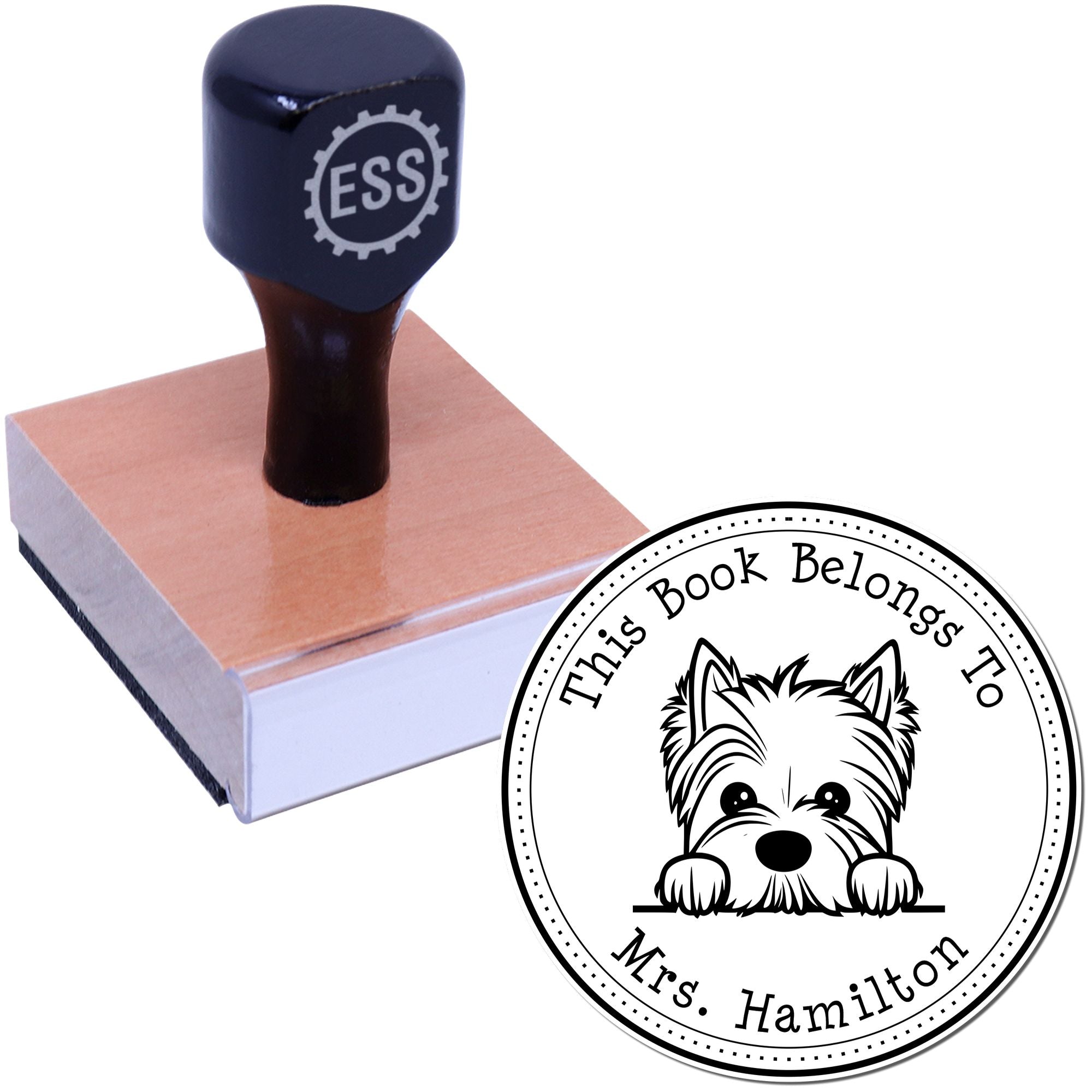 Wooden Handle West Highland White Terrier Custom-Made Book Collection Stamp - Engineer Seal Stamps