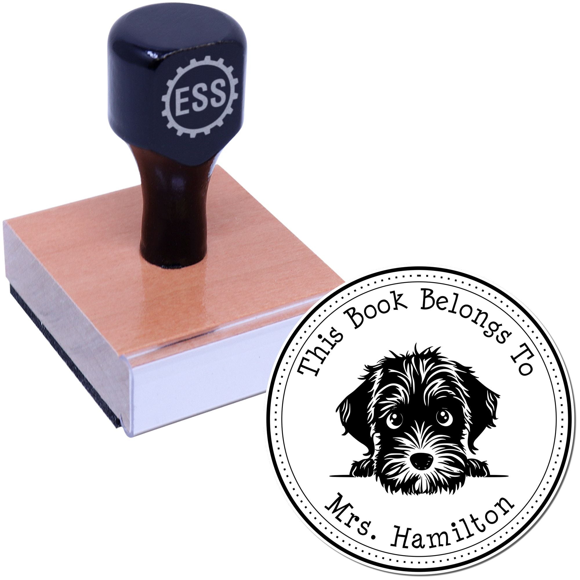 Wooden Handle Wirehaired Pointing Griffon Custom-Made Librarian Stamp - Engineer Seal Stamps