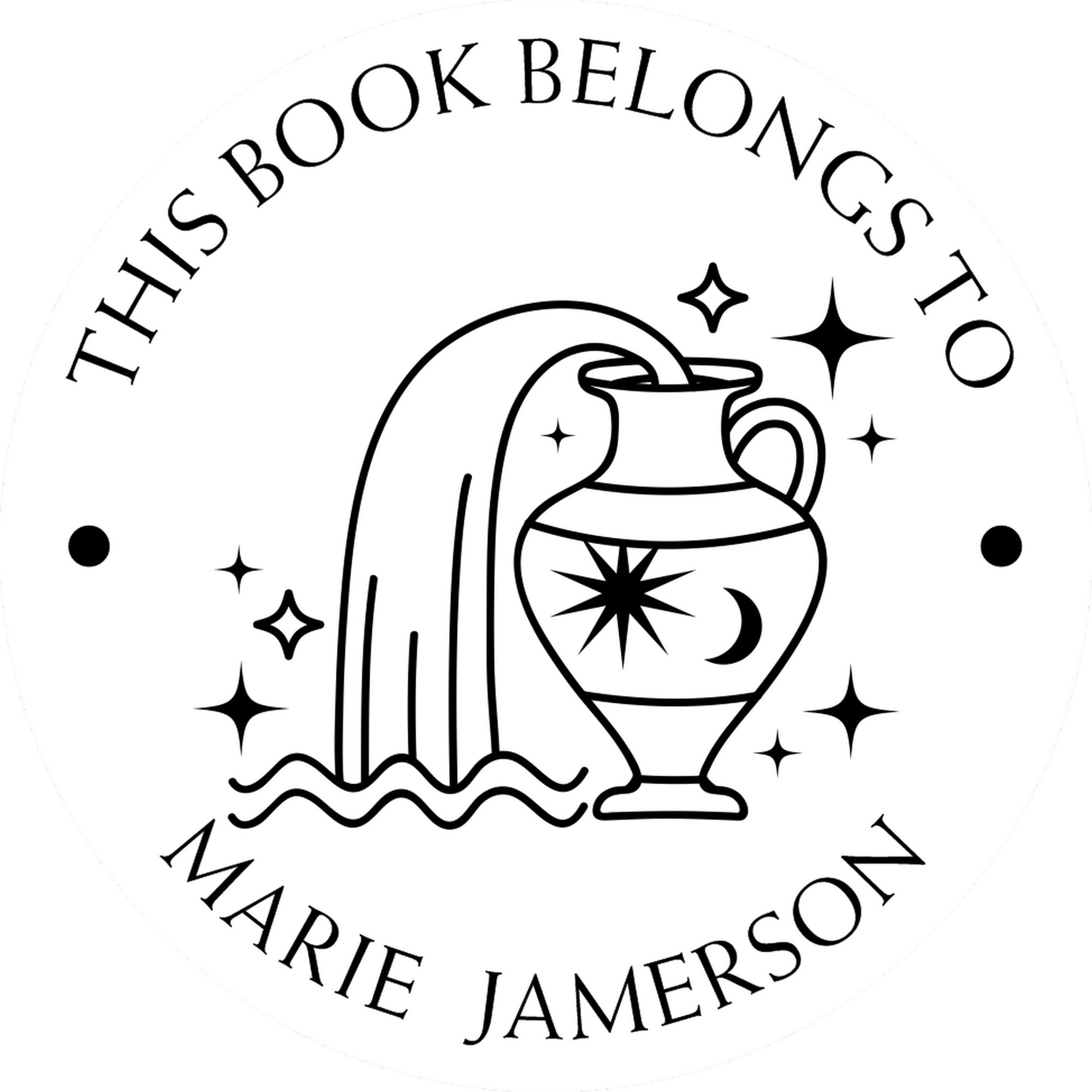 Pre-Inked Aquarius Flowing Water Vase Personalized Private Library Stamper - Engineer Seal Stamps