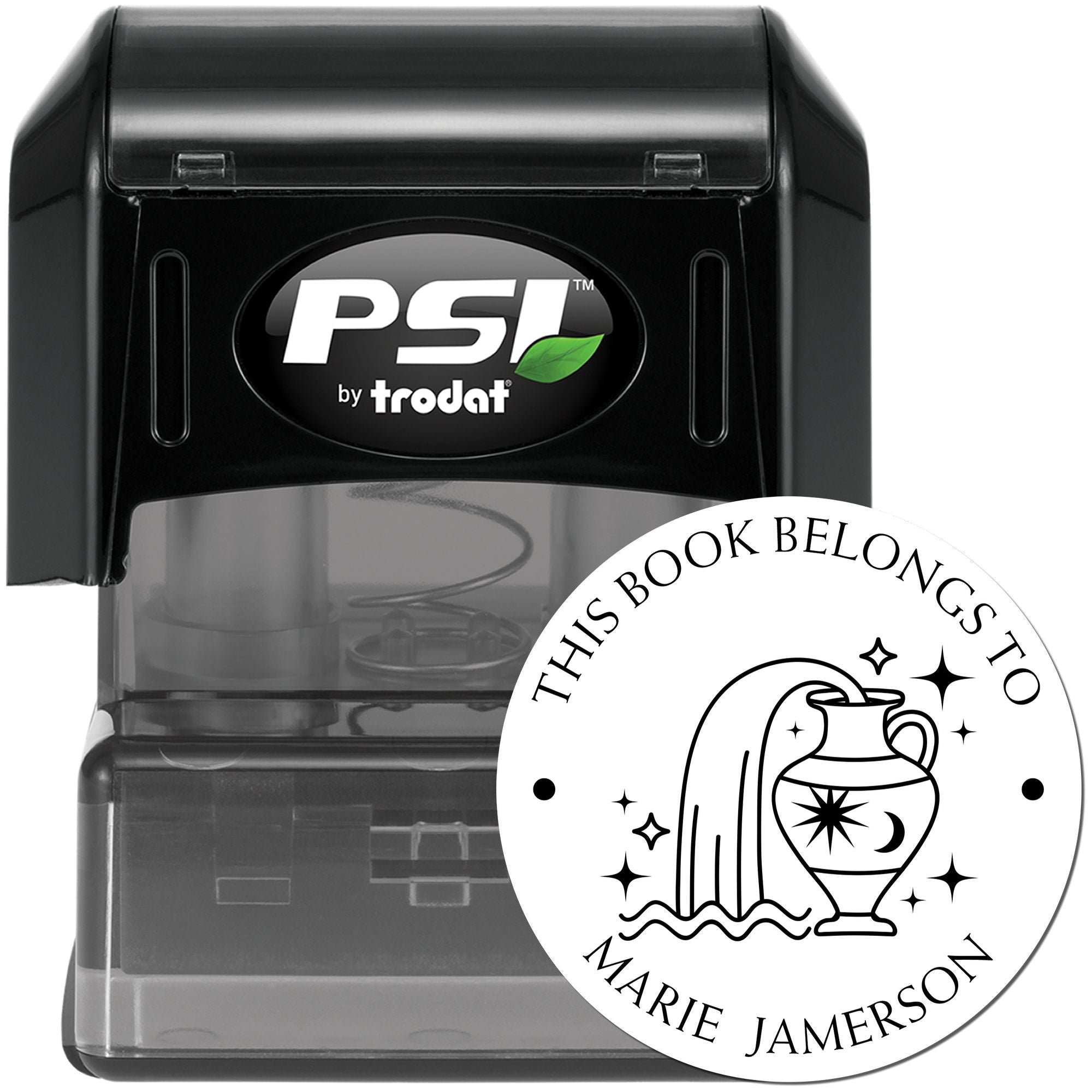 PSI Pre-Inked Aquarius Flowing Water Vase Personalized Book Ownership Label Stamp - Engineer Seal Stamps