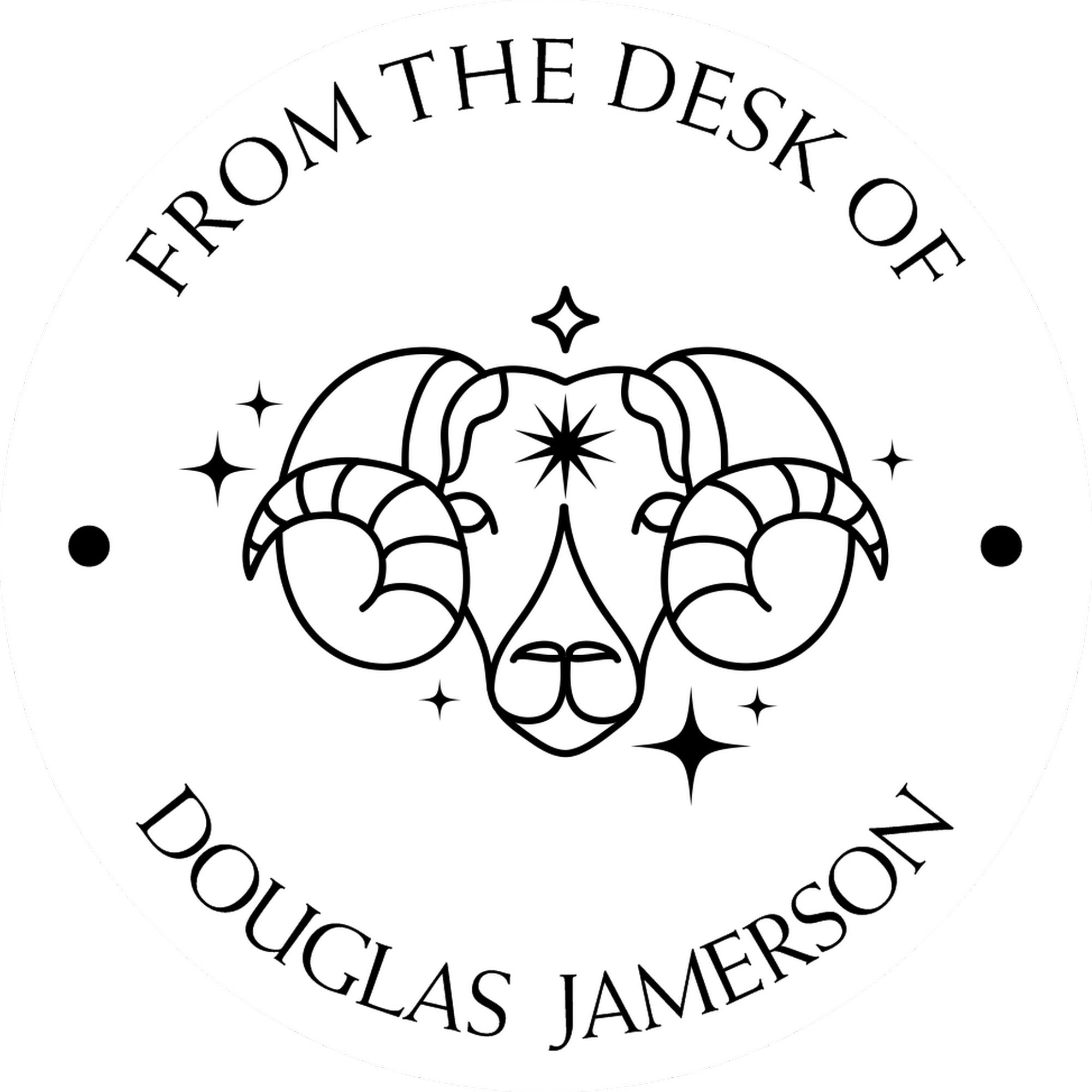 PSI Pre-Inked Aries Ram with Sun and Stars Personalized Book Ownership Label Stamper - Engineer Seal Stamps
