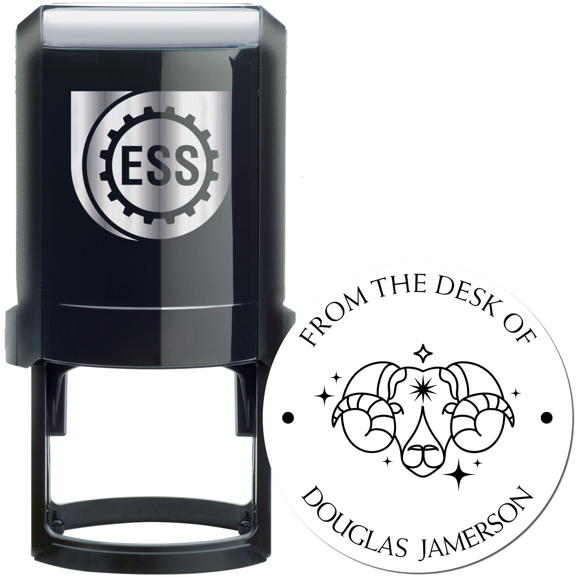 Self-Inking Aries Ram with Sun and Stars Custom Made Personal Library Stamp - Engineer Seal Stamps