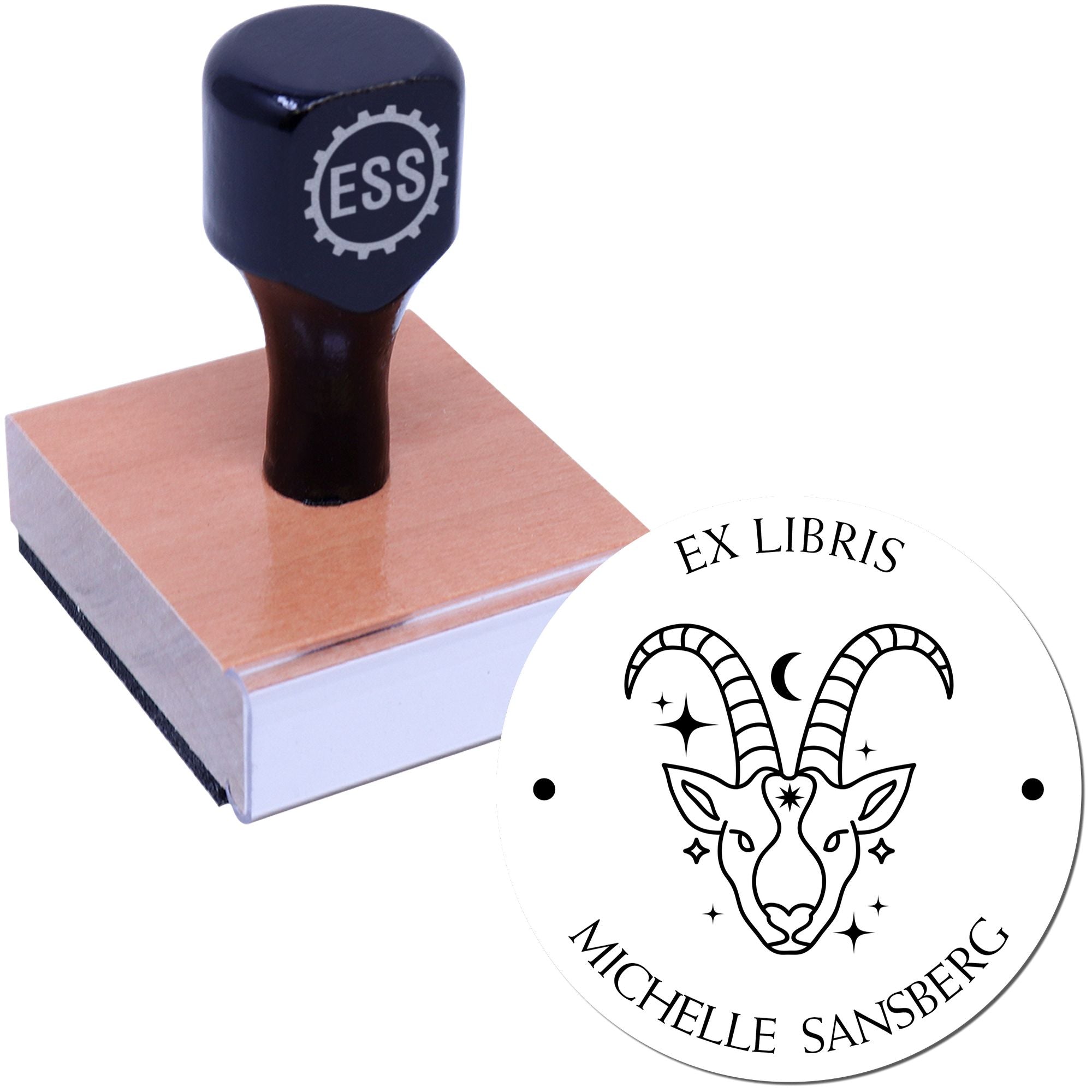 Wood Handle Capricorn Sea Goat Custom Made Book Ownership Stamper - Engineer Seal Stamps