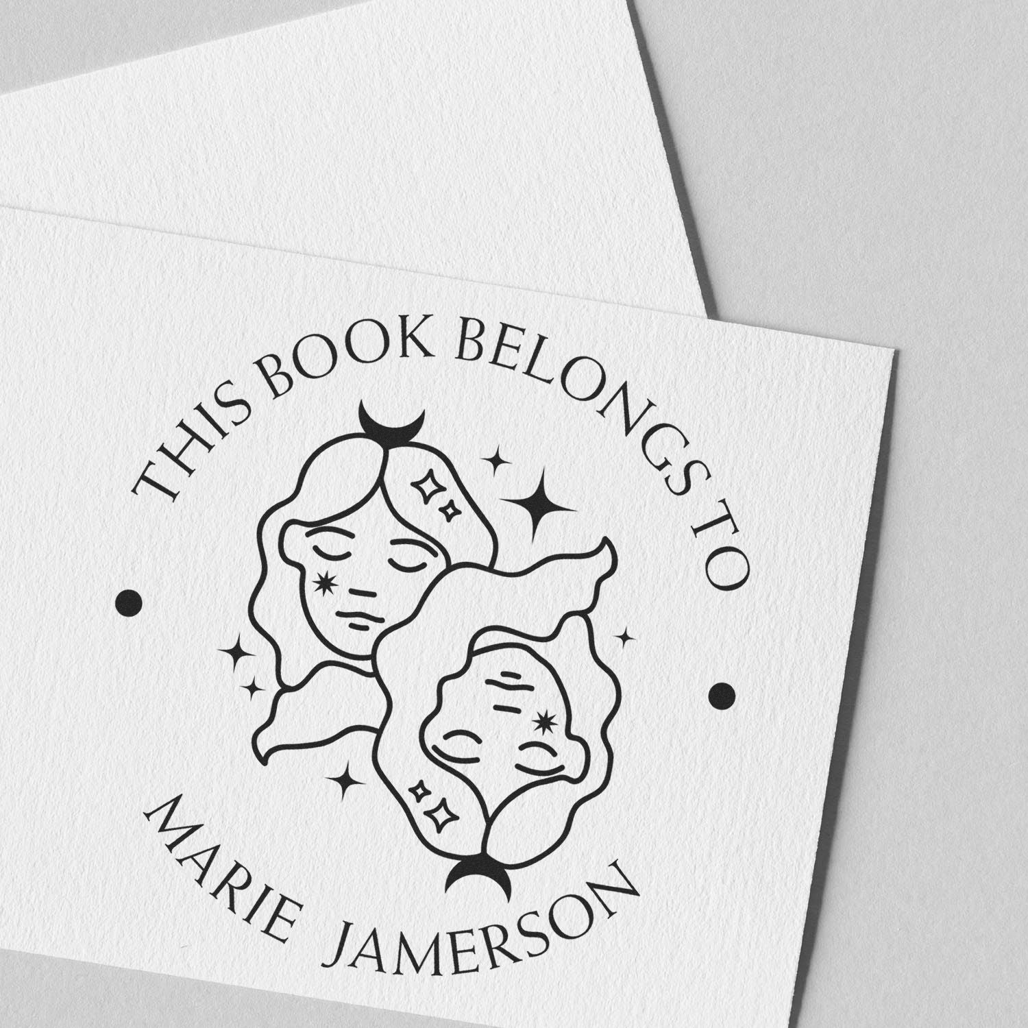 Wood Handle Gemini Twins with Stars Custom Made Book Ownership Label Stamp - Engineer Seal Stamps